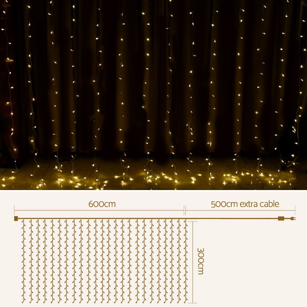 6Mx3M LED Curtain Lights Warm White Outdoor Waterproof 600 LEDs