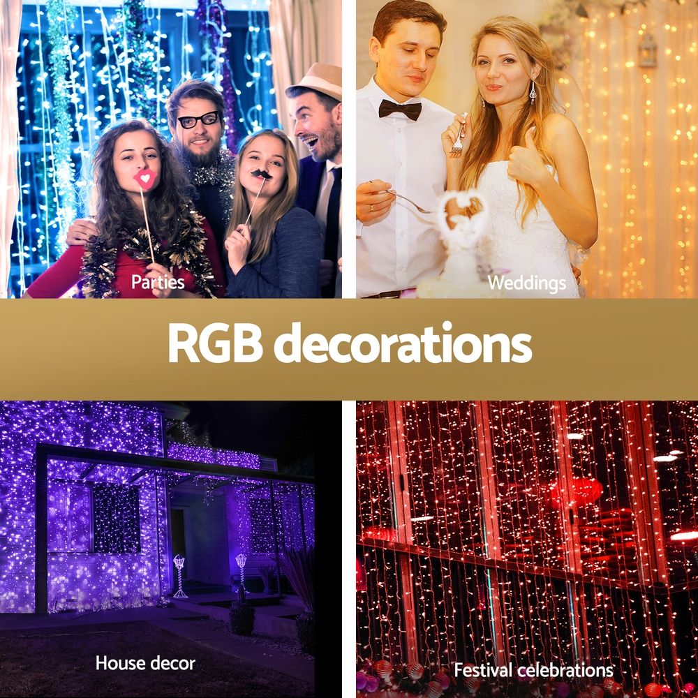 Jingle Jollys 6x3m Christmas Curtain Lights 960 LED RGB Remote Fairy Backdrop
