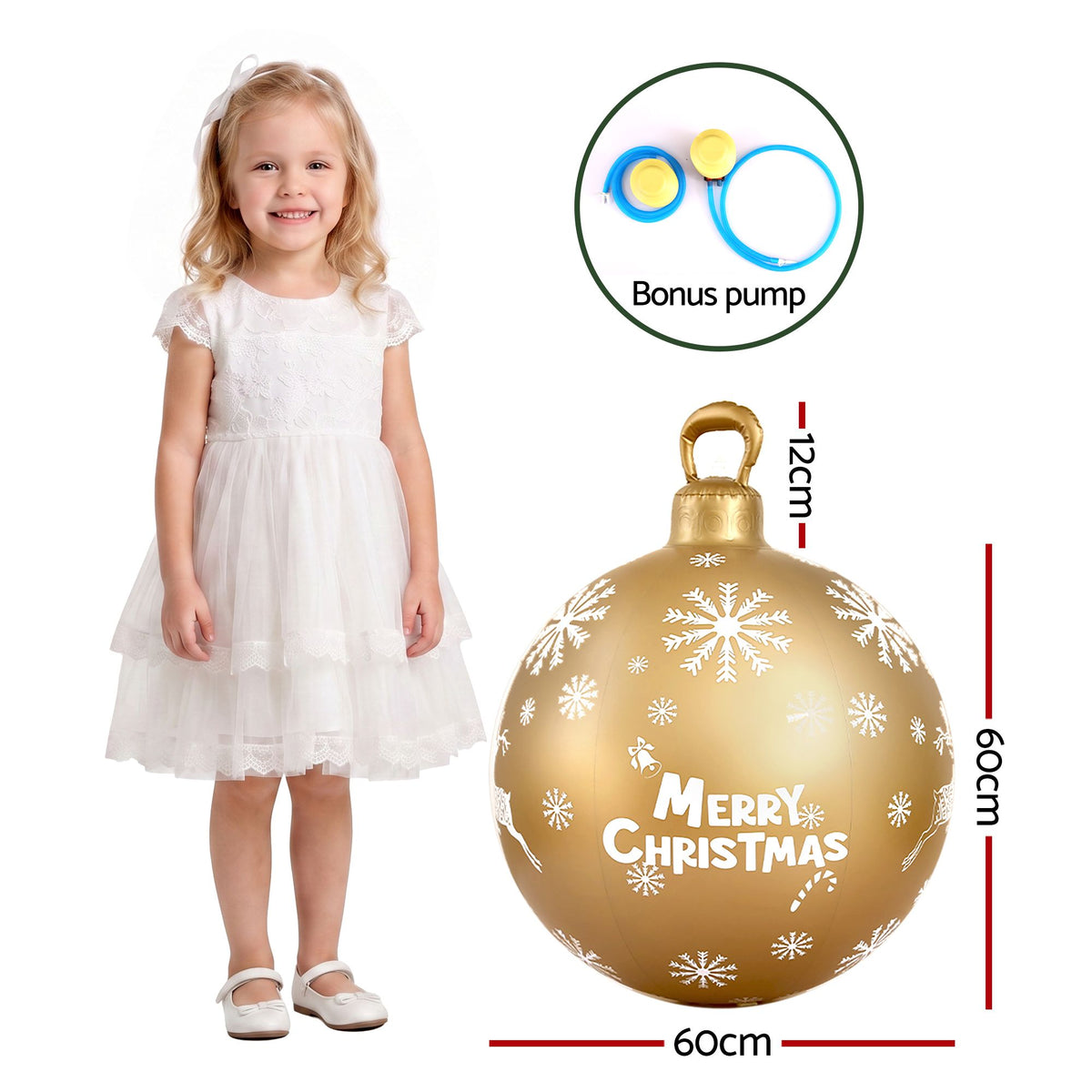60cm Christmas Inflatable Bauble Ball Outdoor Decoration Gold with Pump