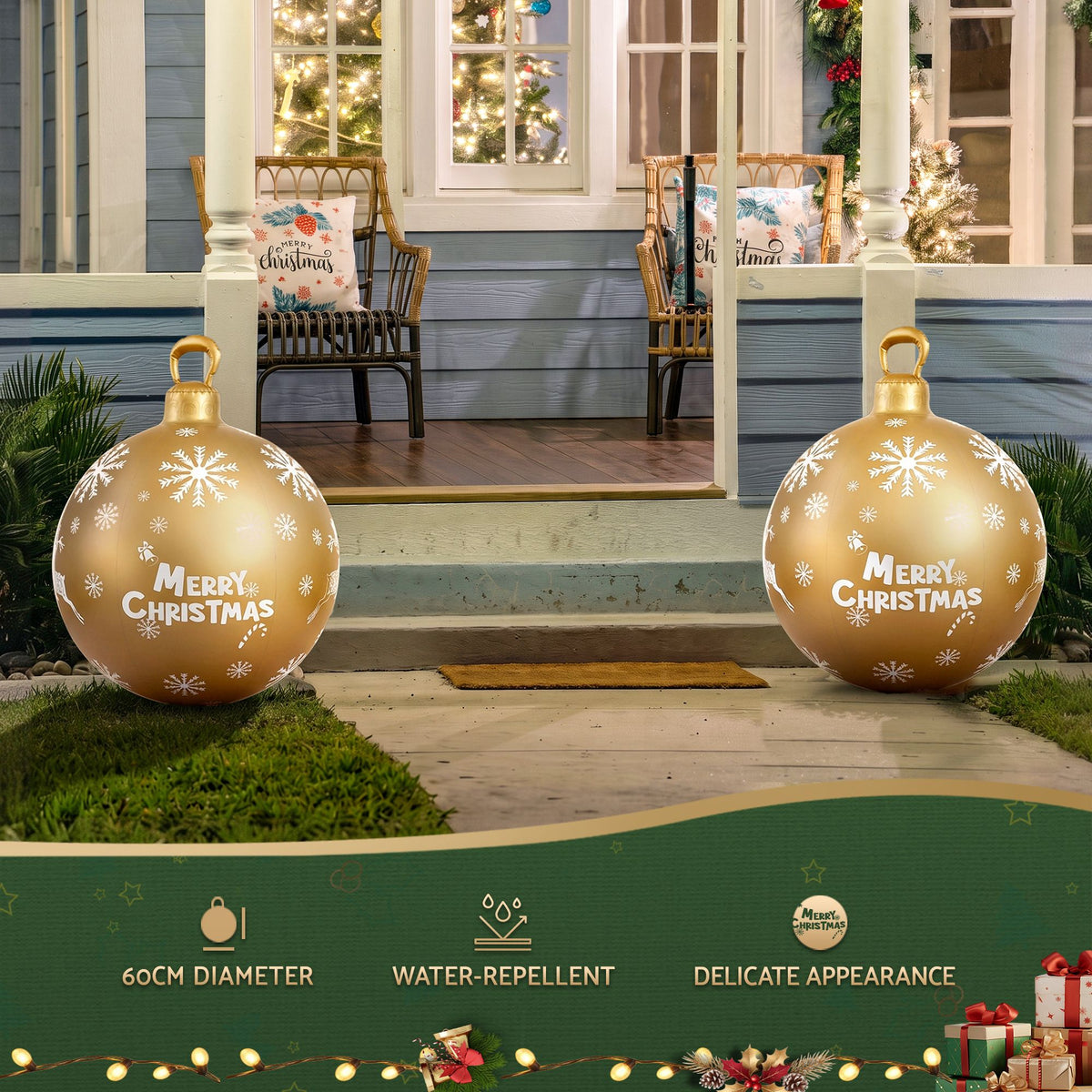 60cm Christmas Inflatable Bauble Ball Outdoor Decoration Gold with Pump