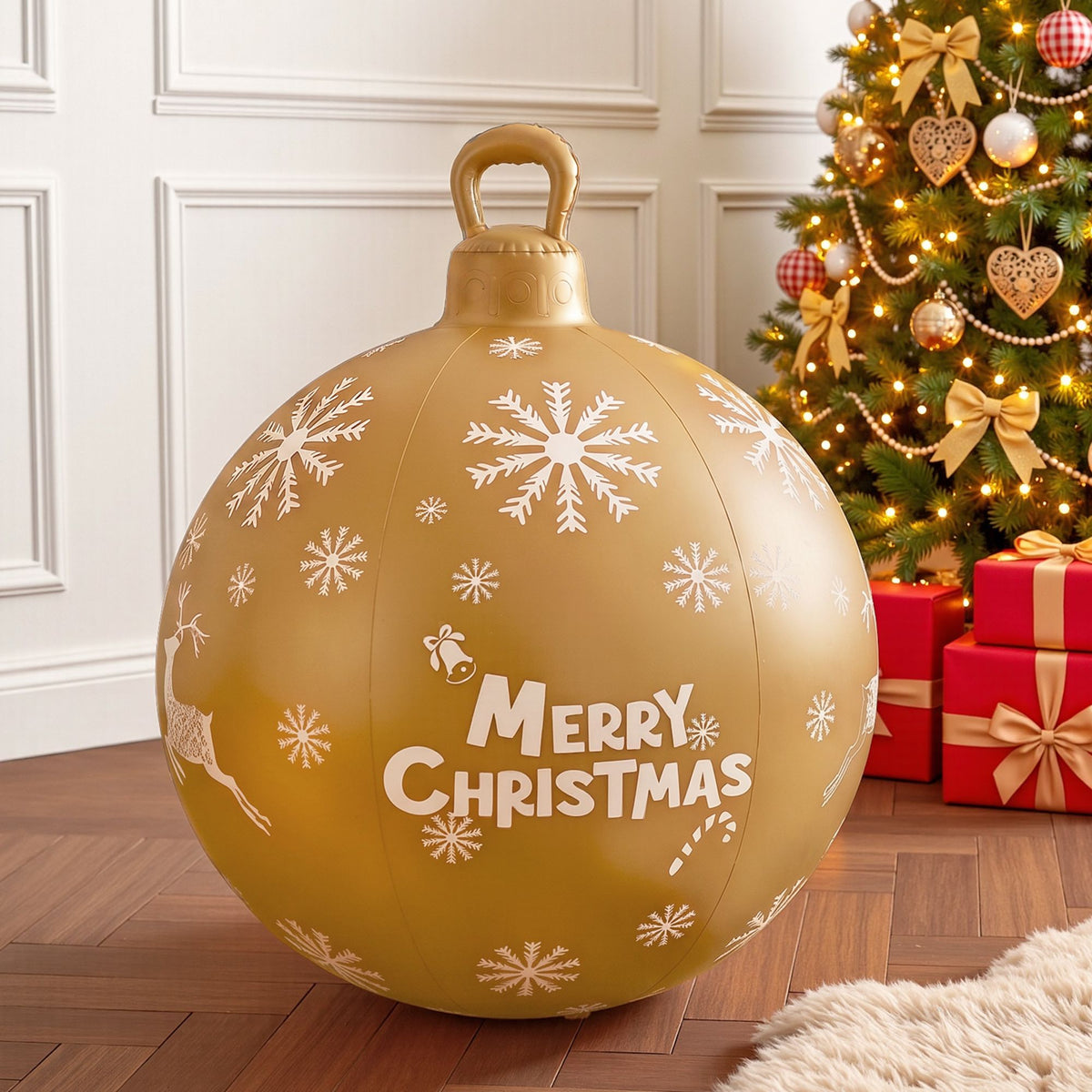 60cm Christmas Inflatable Bauble Ball Outdoor Decoration Gold with Pump