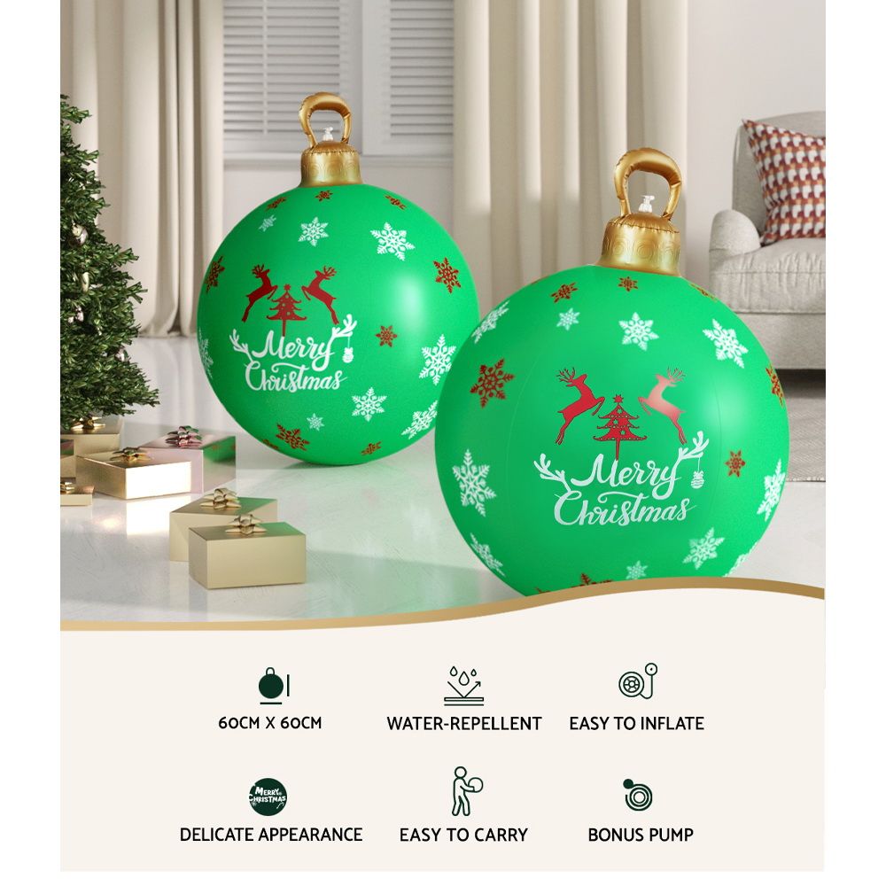 60cm Christmas Inflatable Bauble Ball Outdoor Decoration Green with Pump