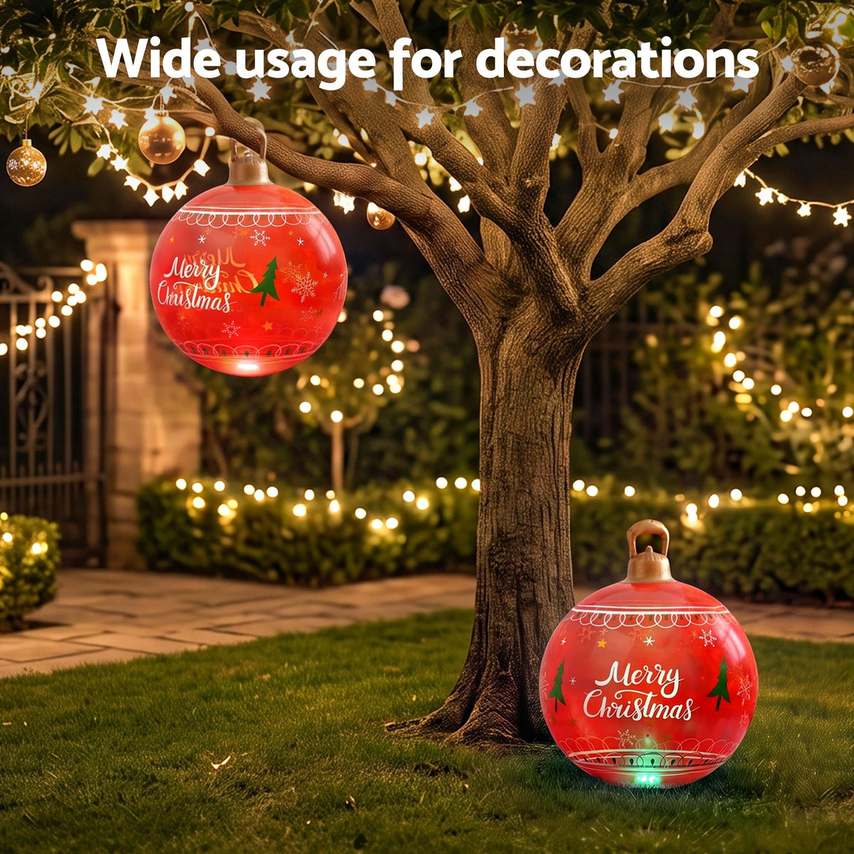 60cm Red Inflatable Merry Christmas Bauble Built In 7 Colour LED Light Pump