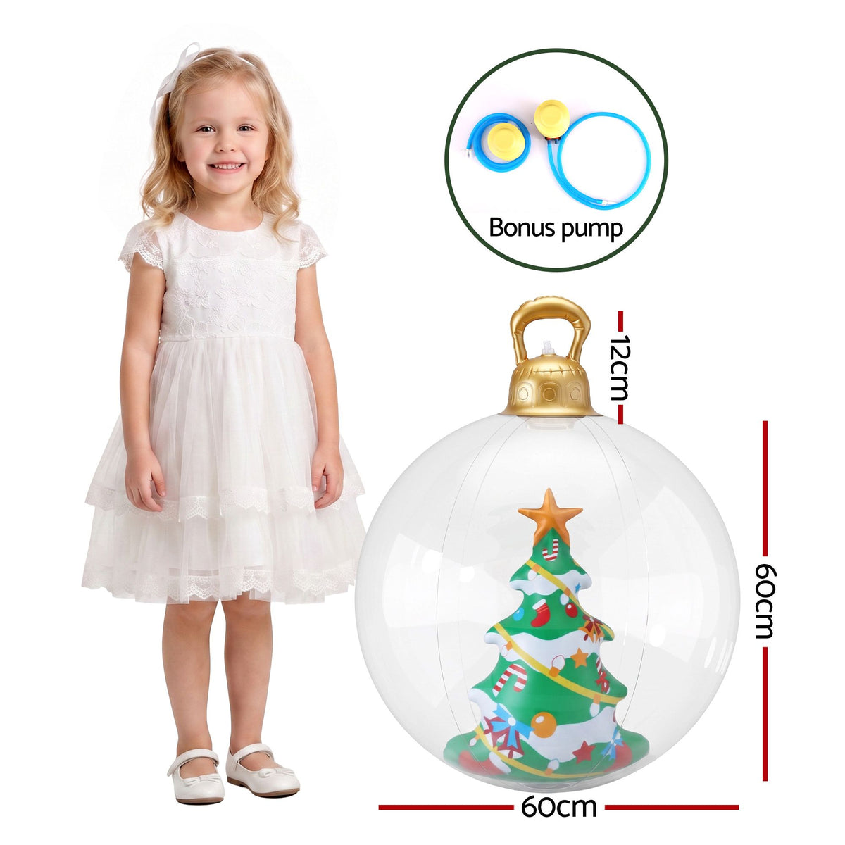60cm Clear Inflatable Christmas Tree Bauble Water Repellent PVC with Pump