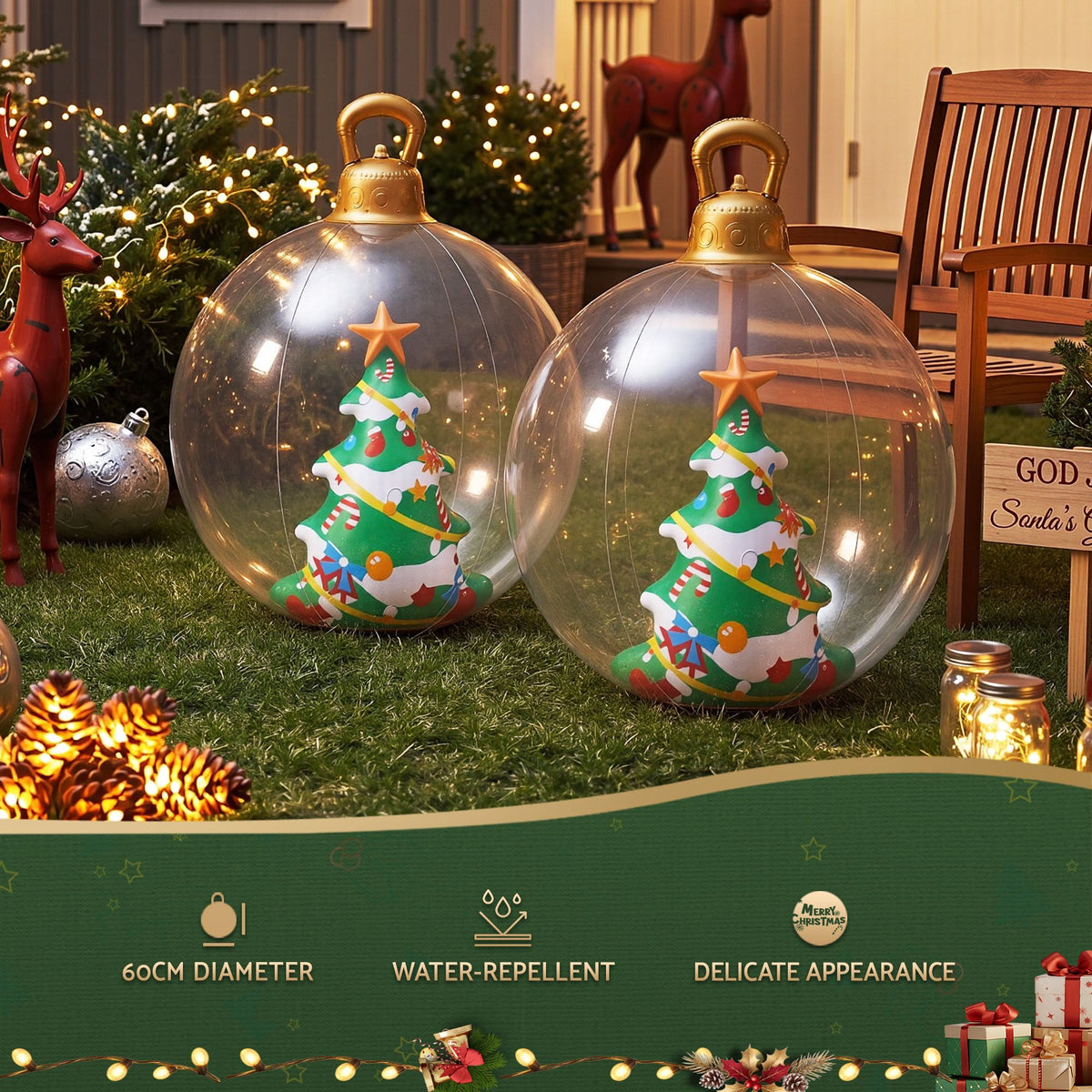 60cm Clear Inflatable Christmas Tree Bauble Water Repellent PVC with Pump