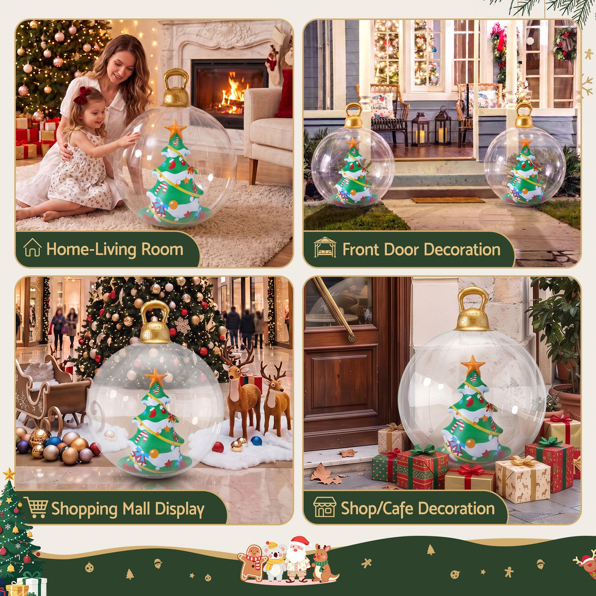 60cm Clear Inflatable Christmas Tree Bauble Water Repellent PVC with Pump