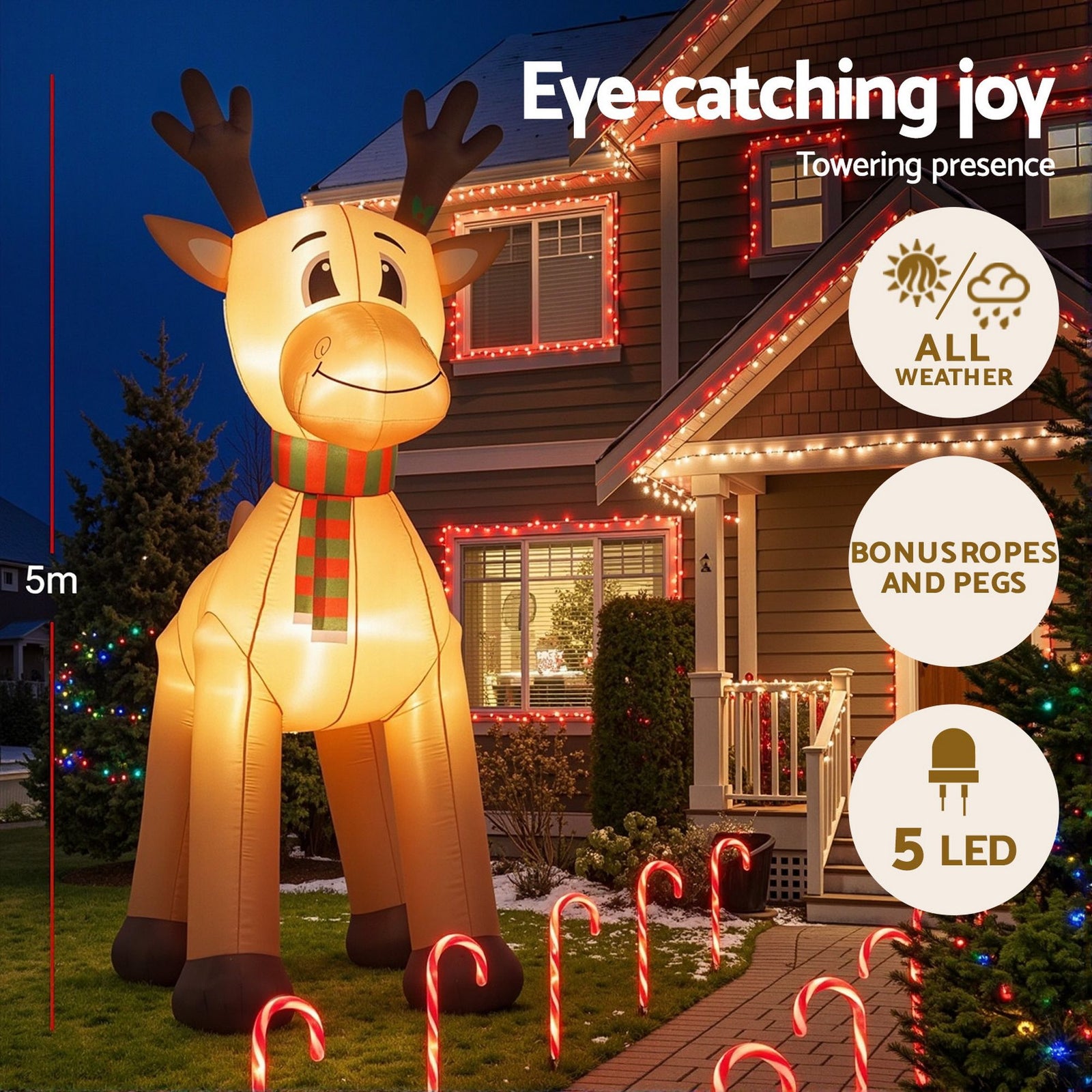 5M Christmas Inflatable LED Outdoor Holiday Decoration with Blower