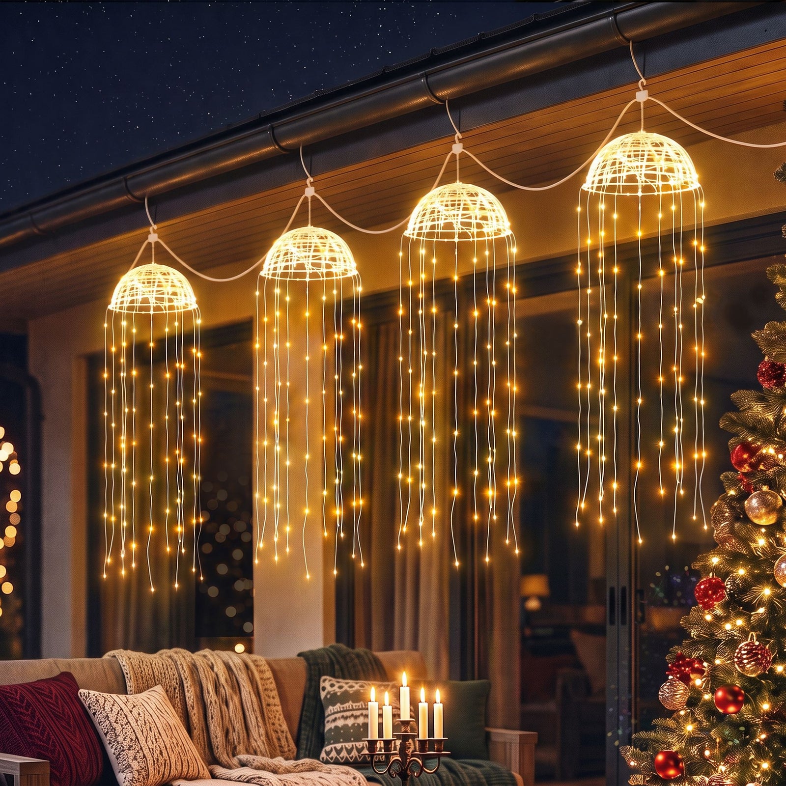 Christmas Lights Solar Jellyfish 4Pcs Garden Decorative Warm White