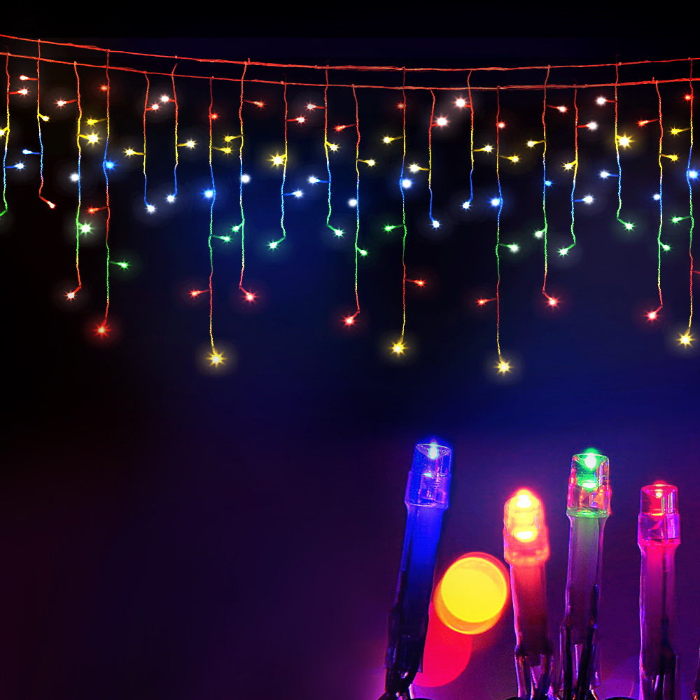 20M Solar Icicle Lights 500 LED Multi Colour Outdoor Fairy Lights