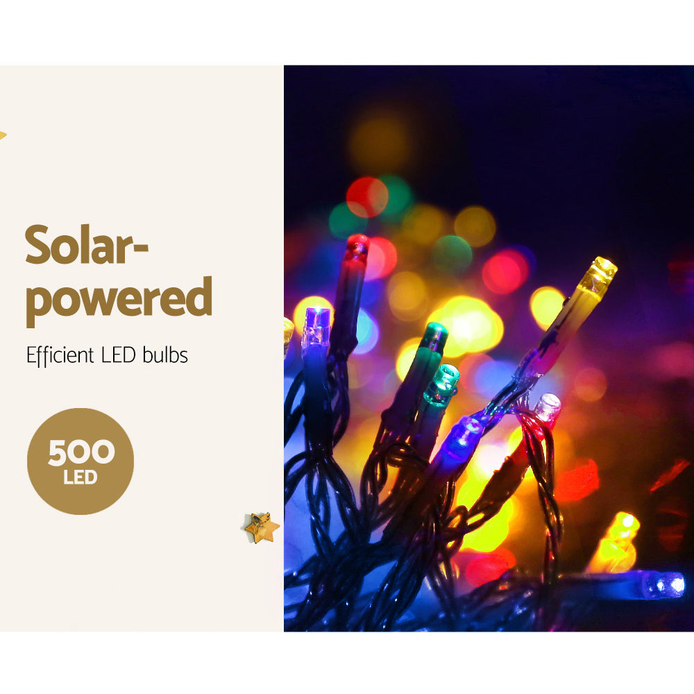 20M Solar Icicle Lights 500 LED Multi Colour Outdoor Fairy Lights