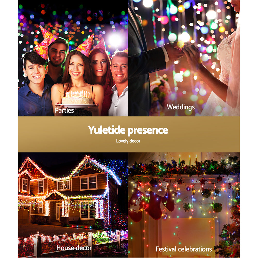20M Solar Icicle Lights 500 LED Multi Colour Outdoor Fairy Lights