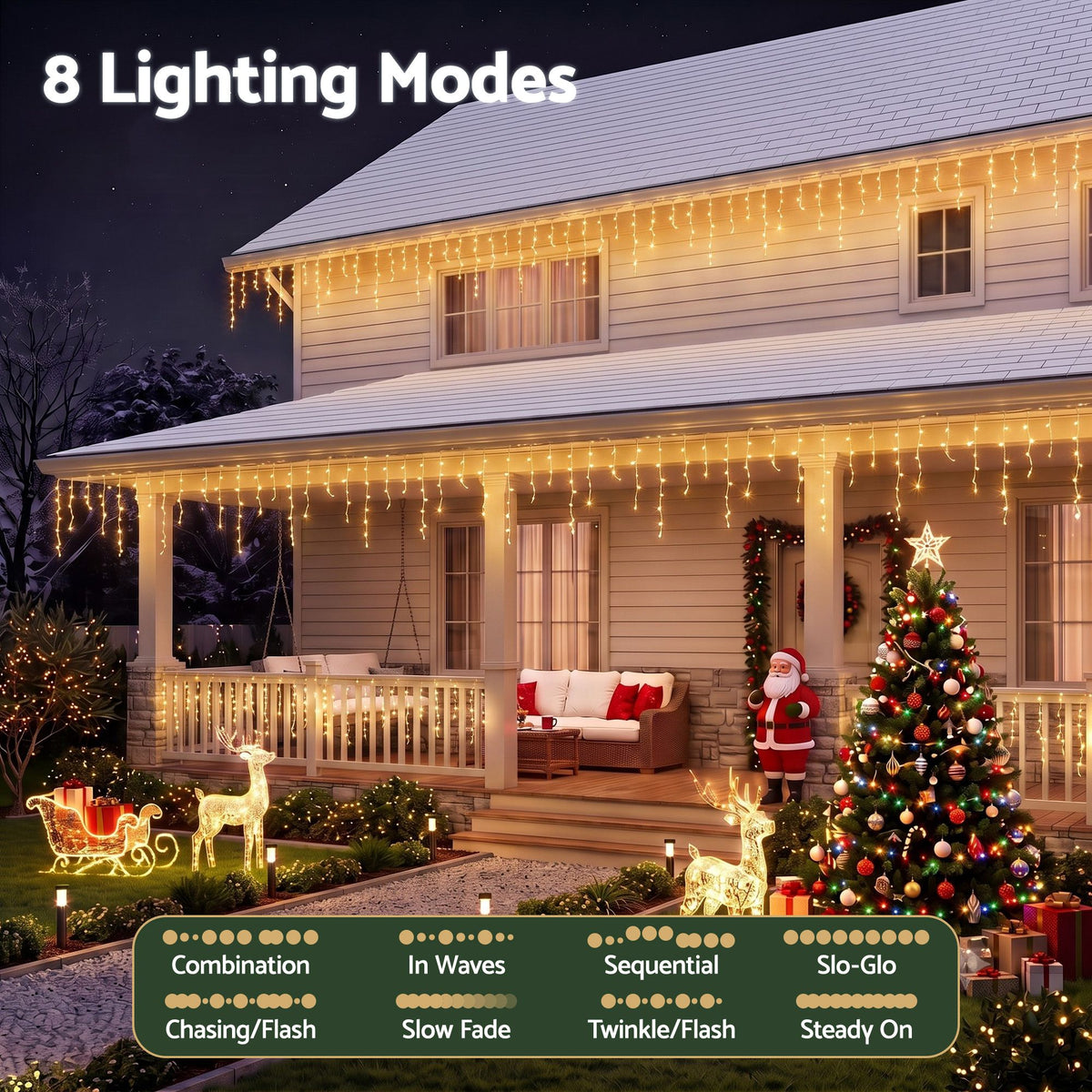 12.5M Solar Icicle Lights 500 LED Warm White Outdoor Fairy Lights