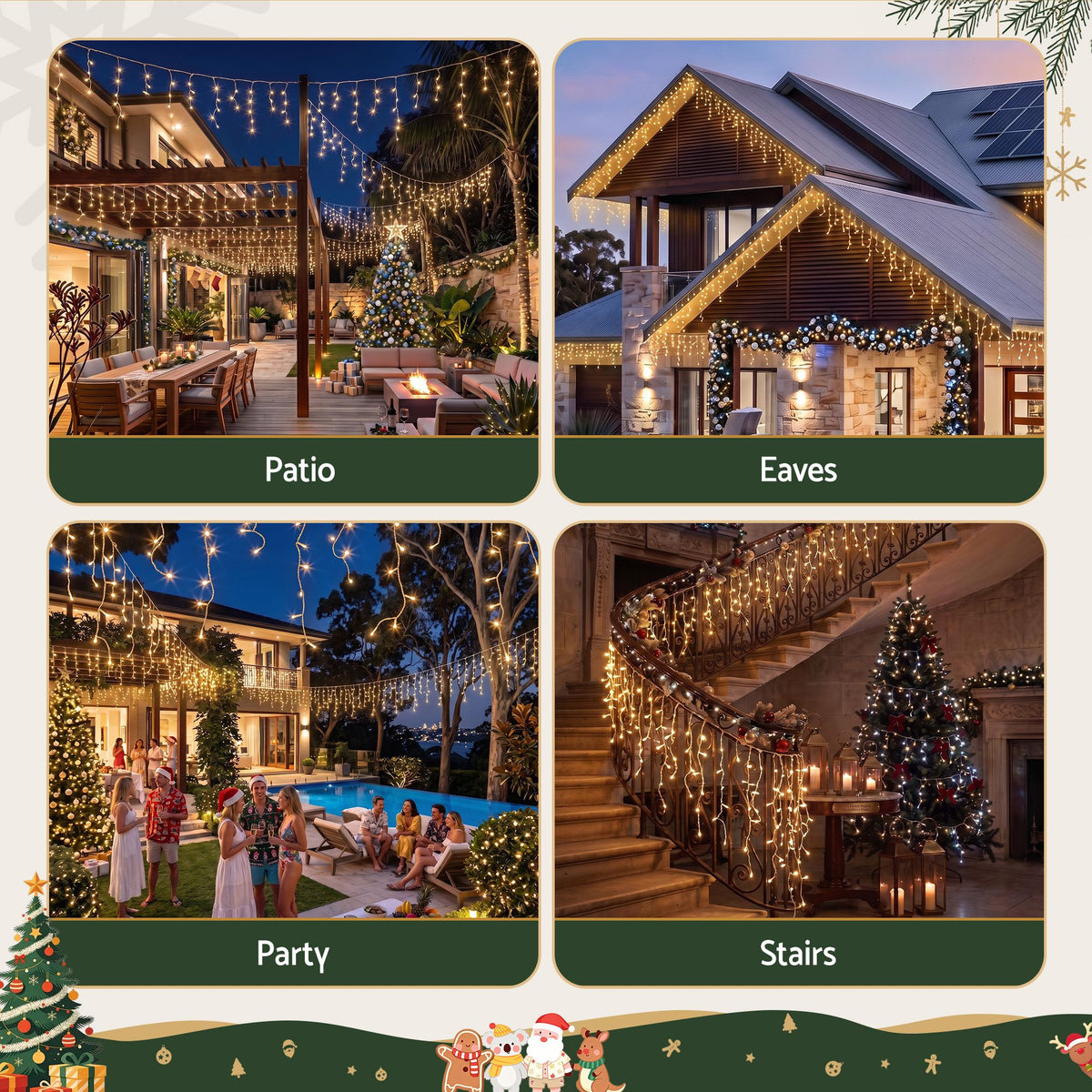 12.5M Solar Icicle Lights 500 LED Warm White Outdoor Fairy Lights