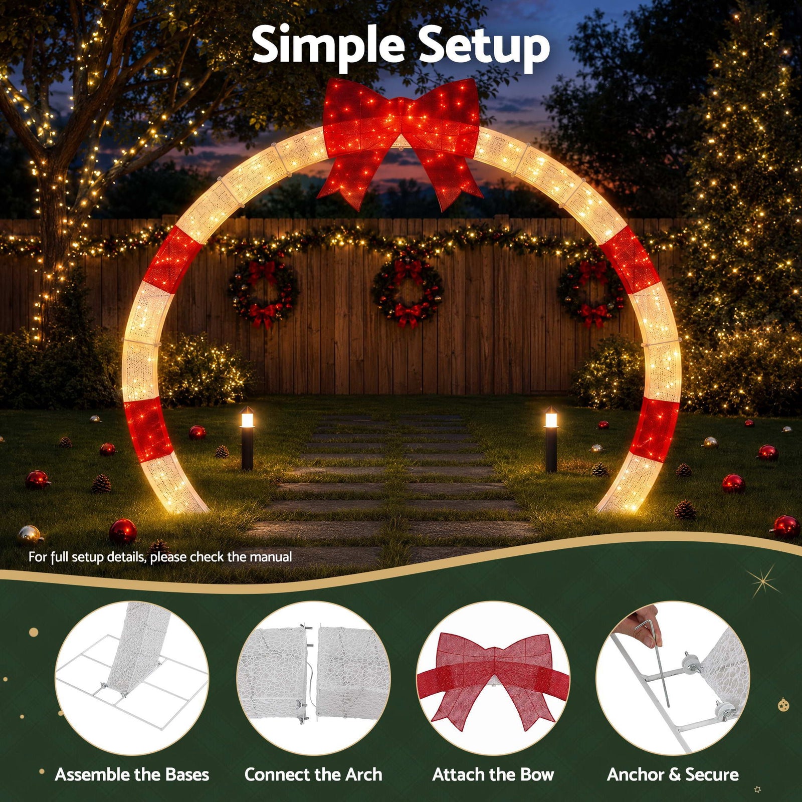 2.5m Christmas Archway Pre-Lit LED Outdoor Garden Decoration Warm White