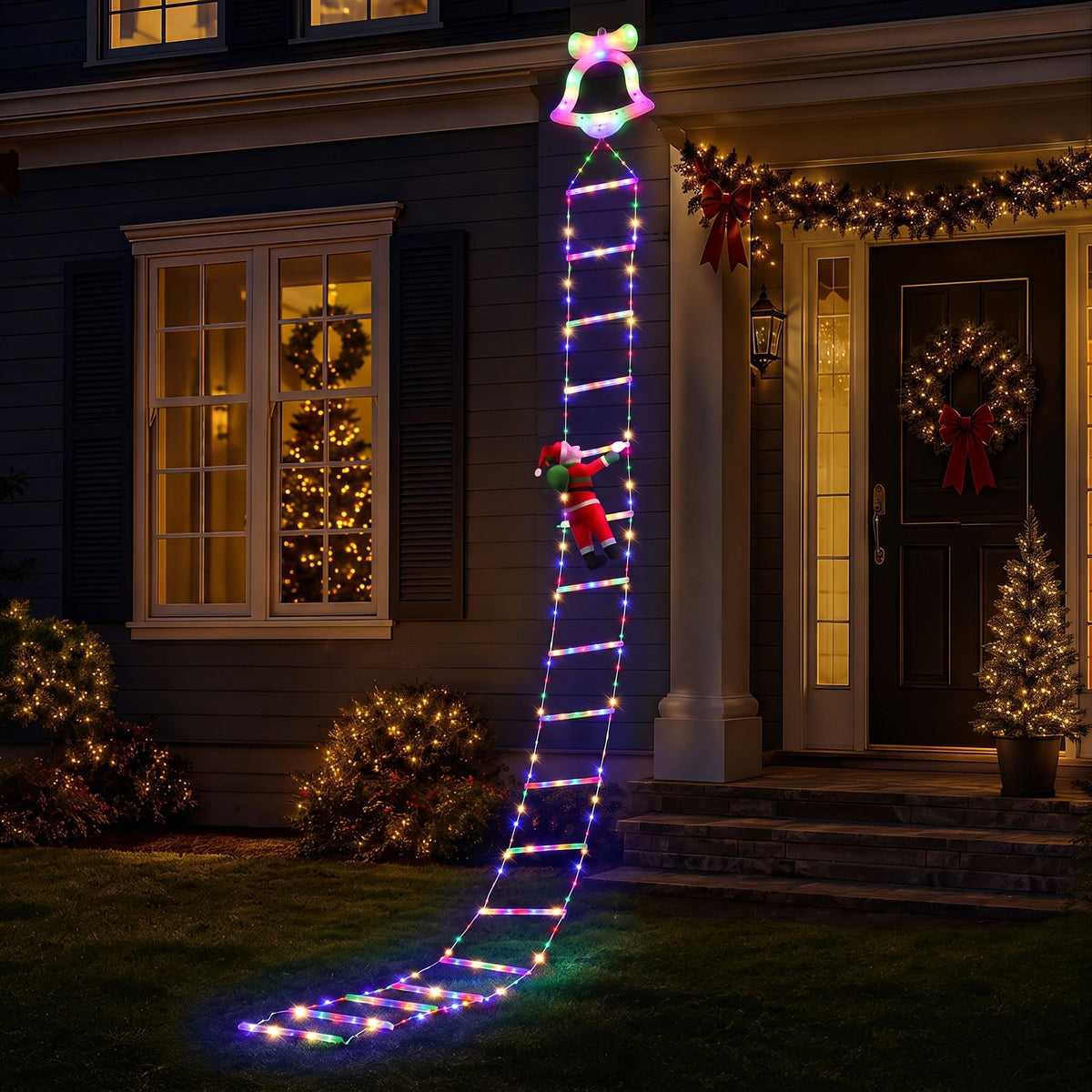 Jingle Jollys 3.5m Christmas Santa Ladder Lights 300 LED Multicolour 8 Modes