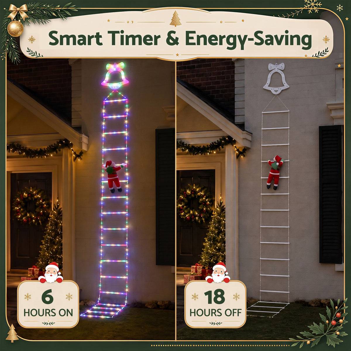 Jingle Jollys 3.5m Christmas Santa Ladder Lights 300 LED Multicolour 8 Modes