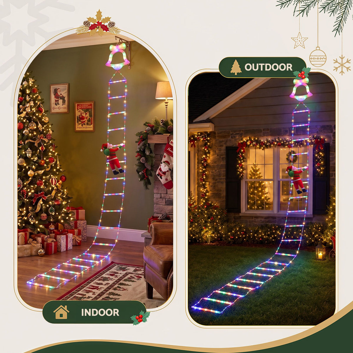 Jingle Jollys 3.5m Christmas Santa Ladder Lights 300 LED Multicolour 8 Modes