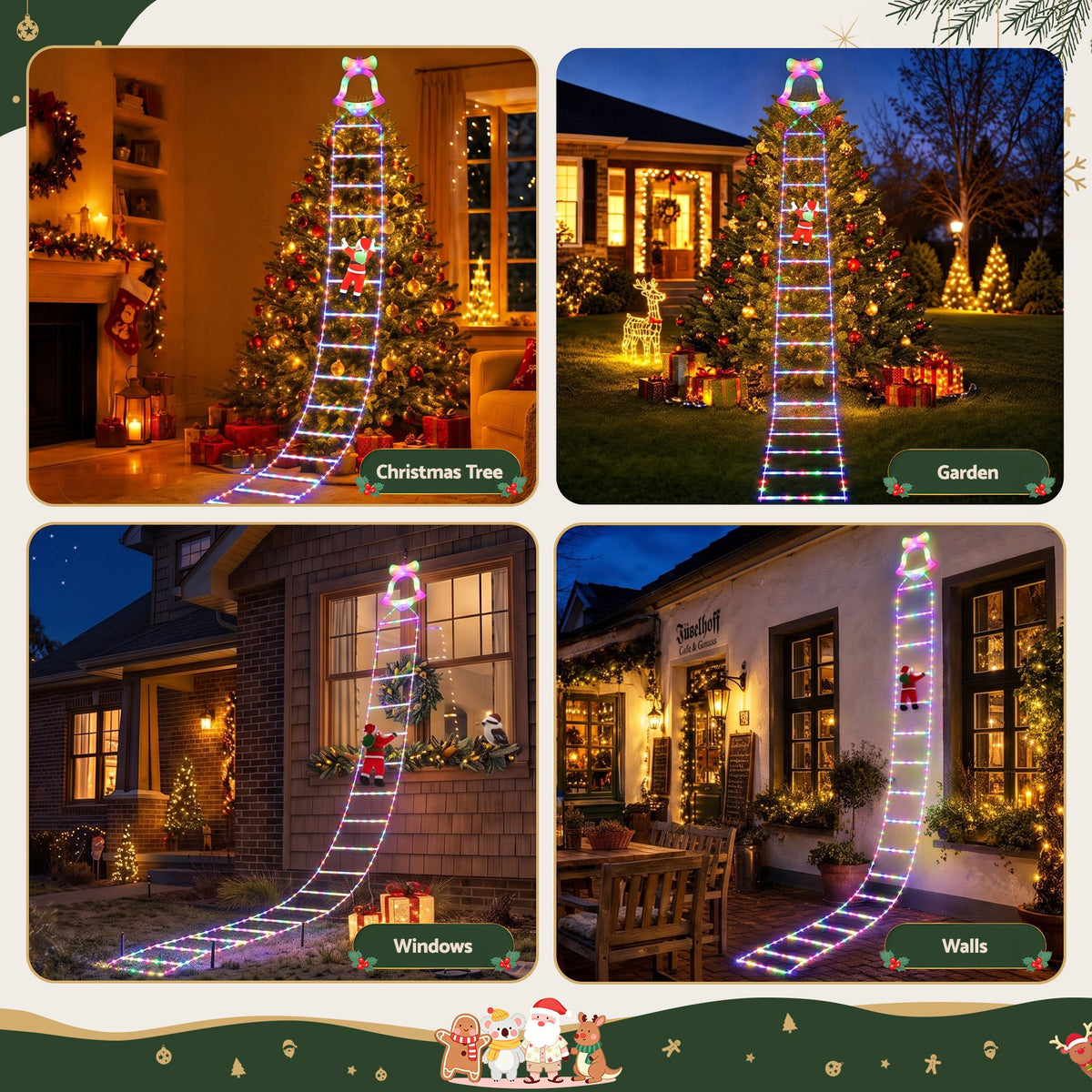 Jingle Jollys 3.5m Christmas Santa Ladder Lights 300 LED Multicolour 8 Modes