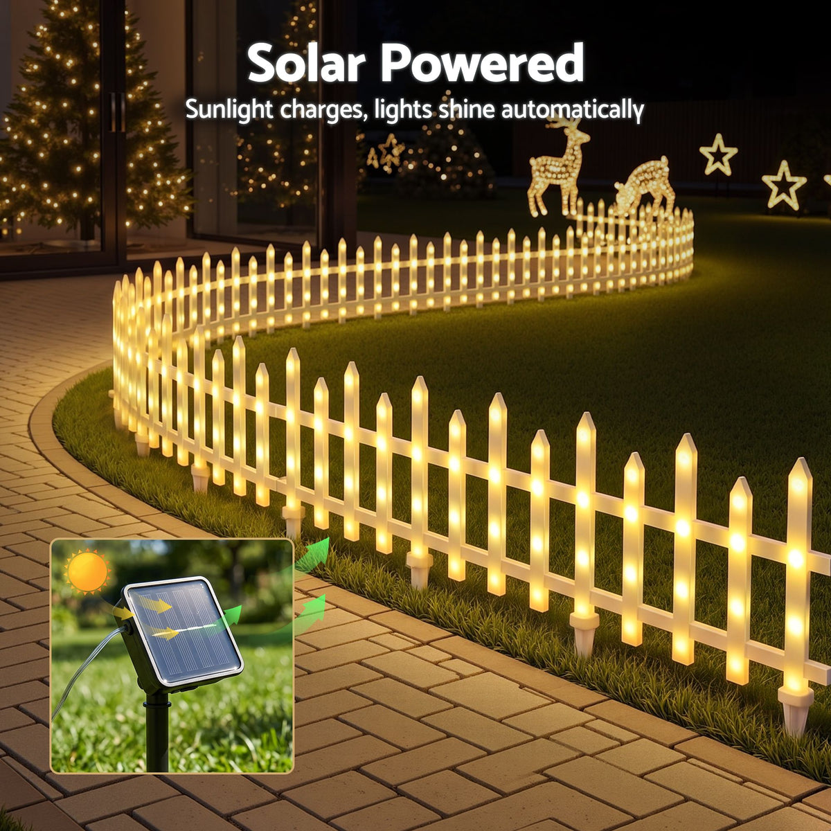 3m Solar Christmas Fence Lights Outdoor Garden Path Decor Warm White 8pc