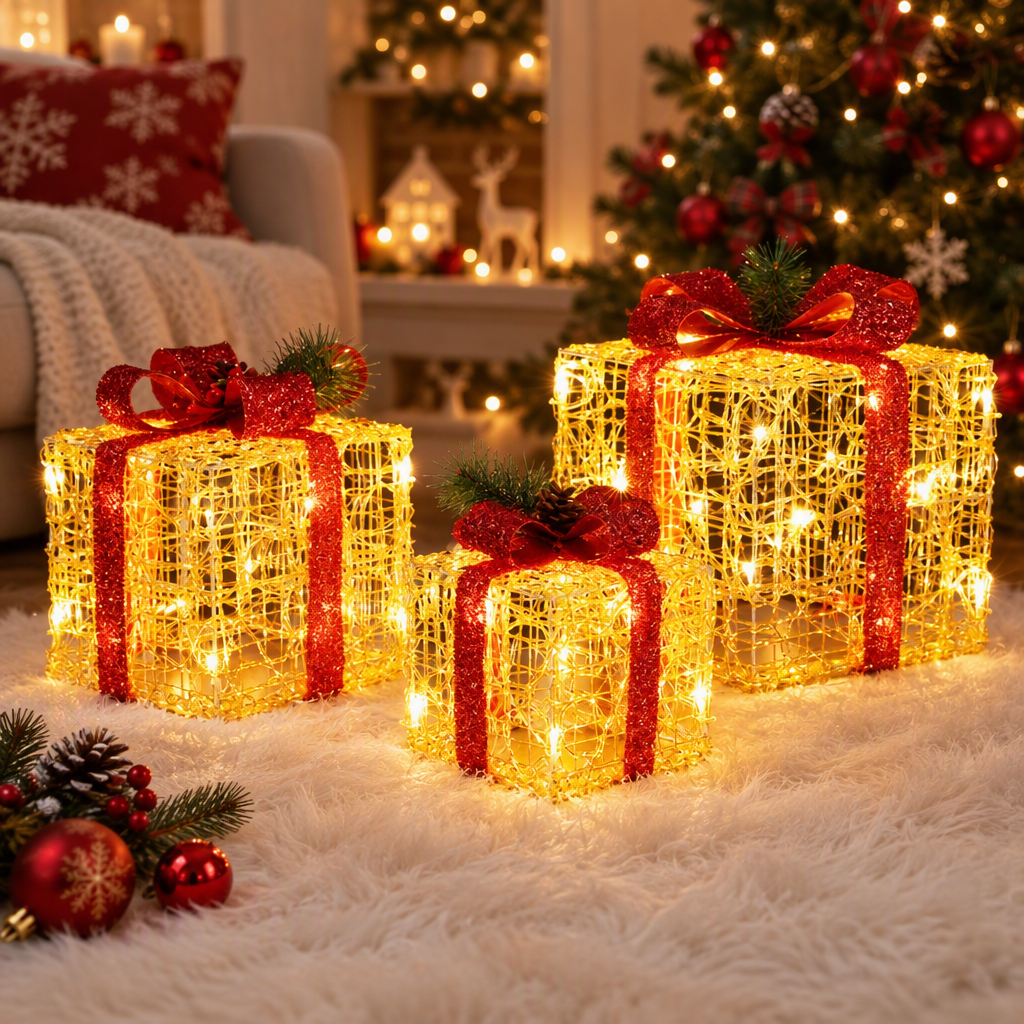 Christmas Lights Gift Box Set 3 PCS Set 48 LED Decorations