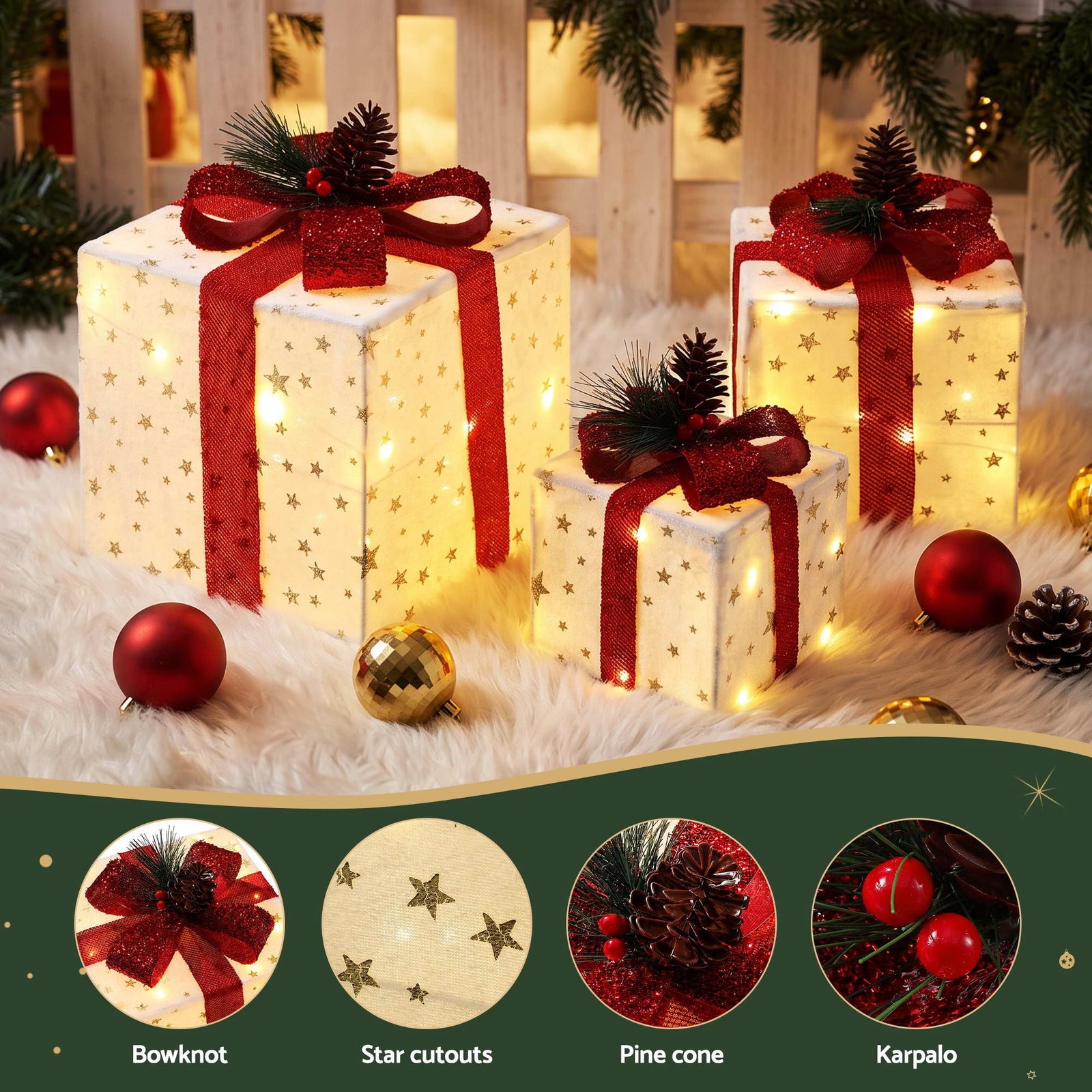 Christmas Decorations 3PC Lighted Gift Boxes Christmas Lights
