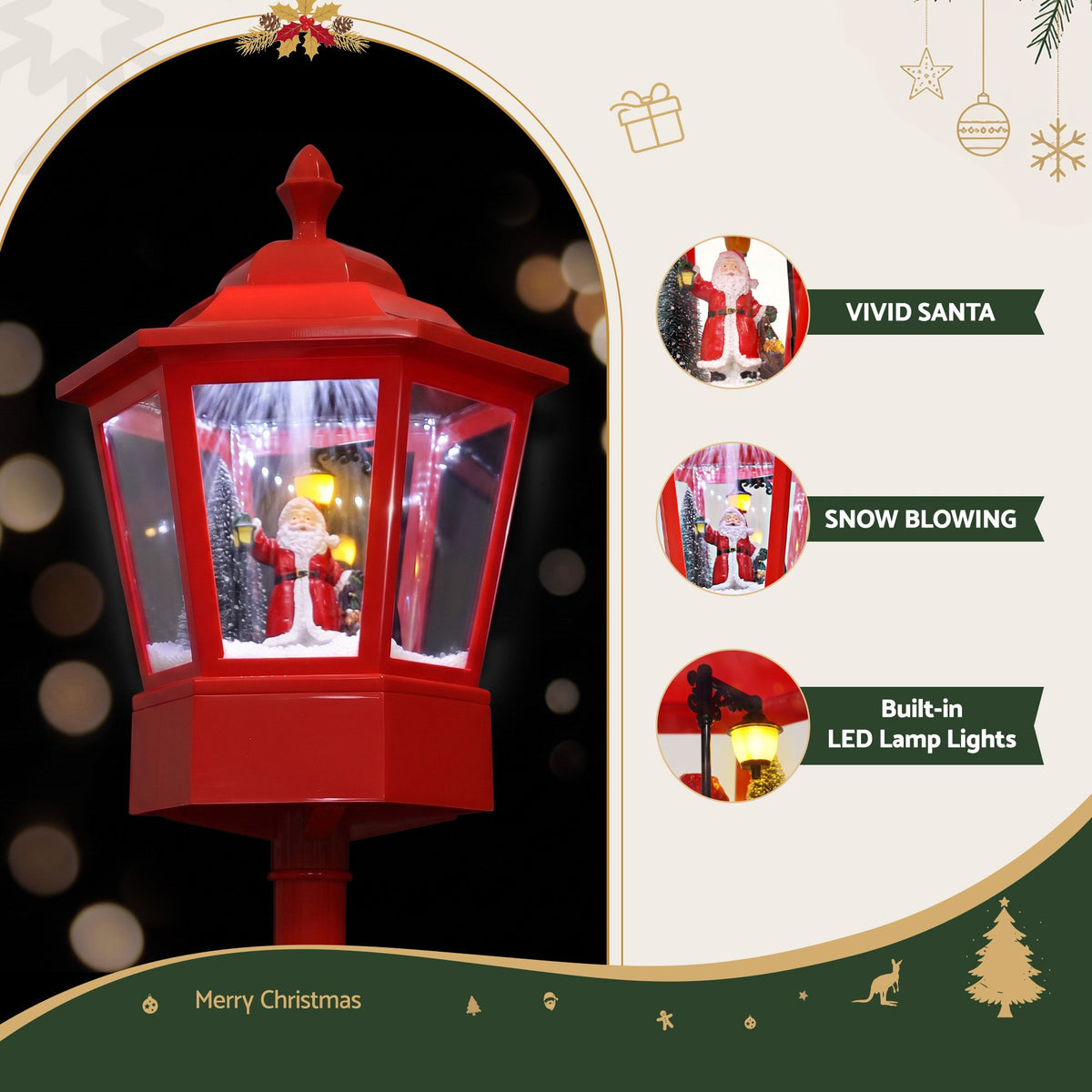 1.8M Christmas LED Lamp Post Decoration with Music & Snowfall Effect