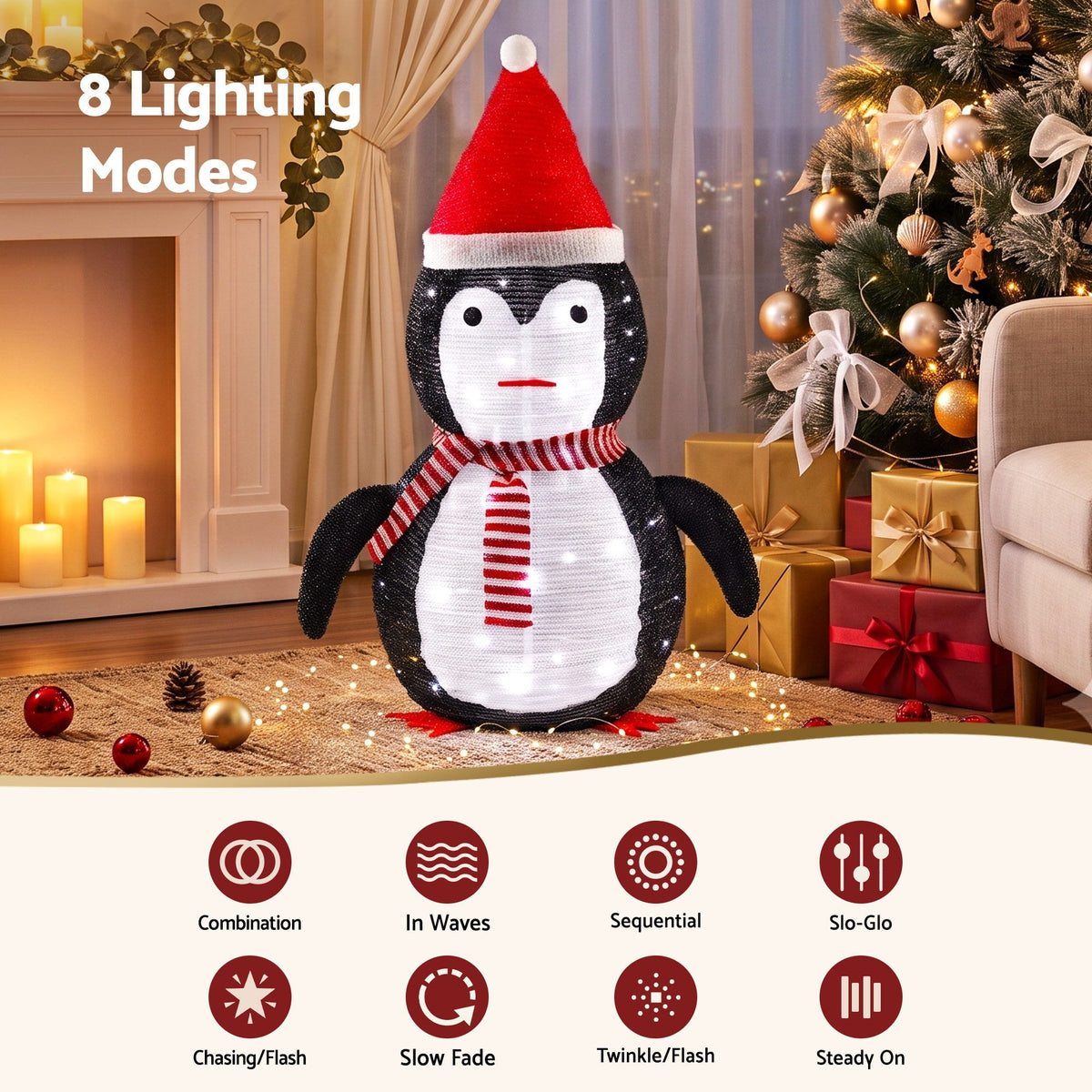 Jingle Jollys Christmas Penguin Light 70cm Pop Up LED Display 45 LEDs 8 Modes