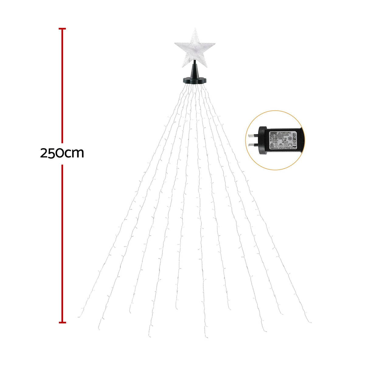 2.5m Christmas Tree Lights Tree Topper Waterfall Fairy Lights White Set
