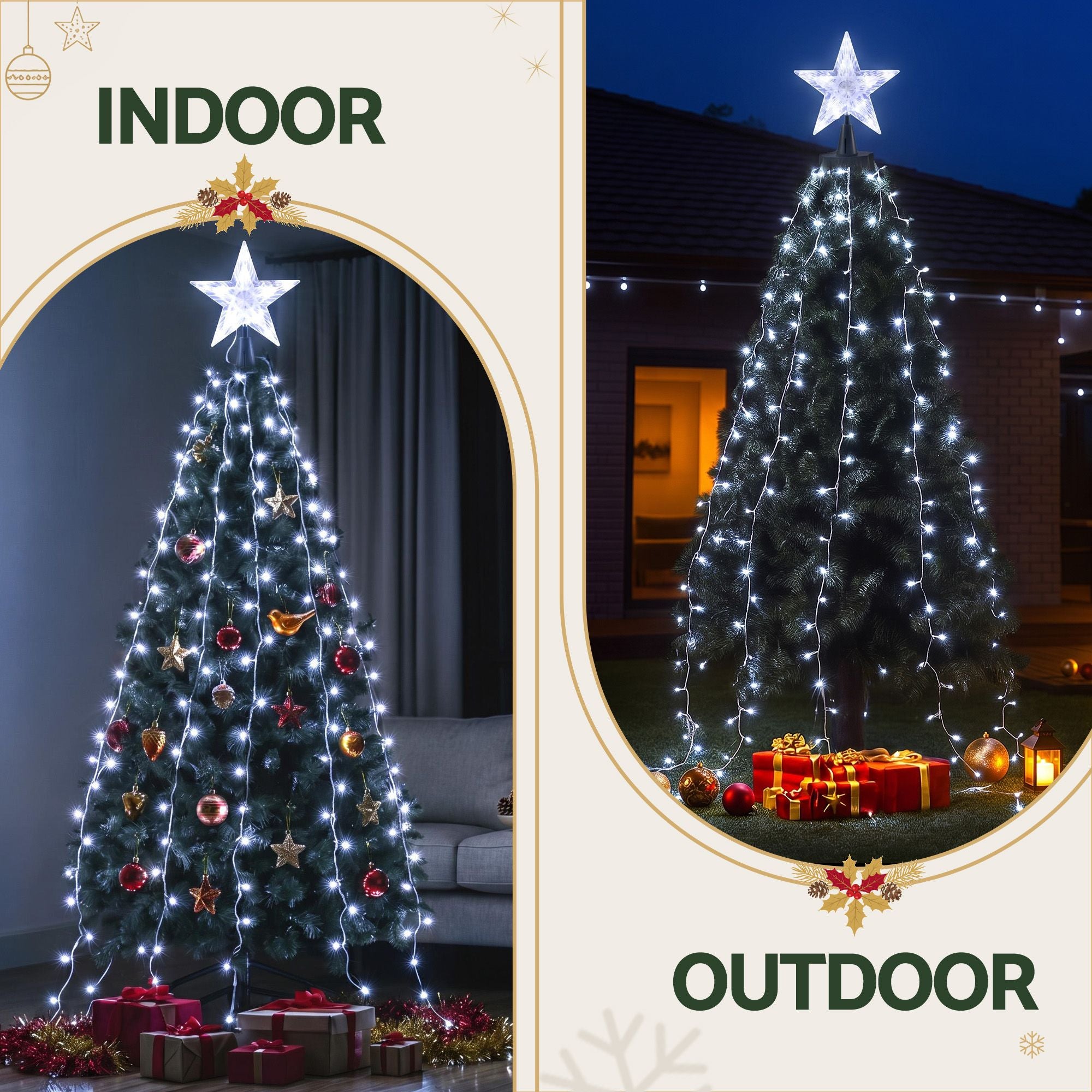 2.5m Christmas Tree Lights Tree Topper Waterfall Fairy Lights White Set