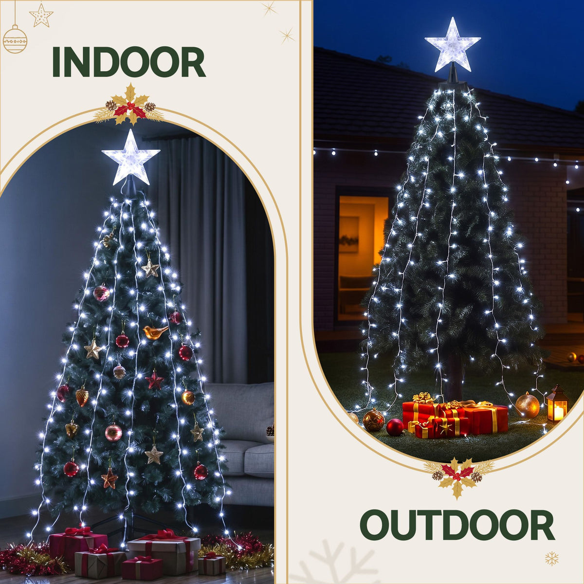2.5m Christmas Tree Lights Tree Topper Waterfall Fairy Lights White Set