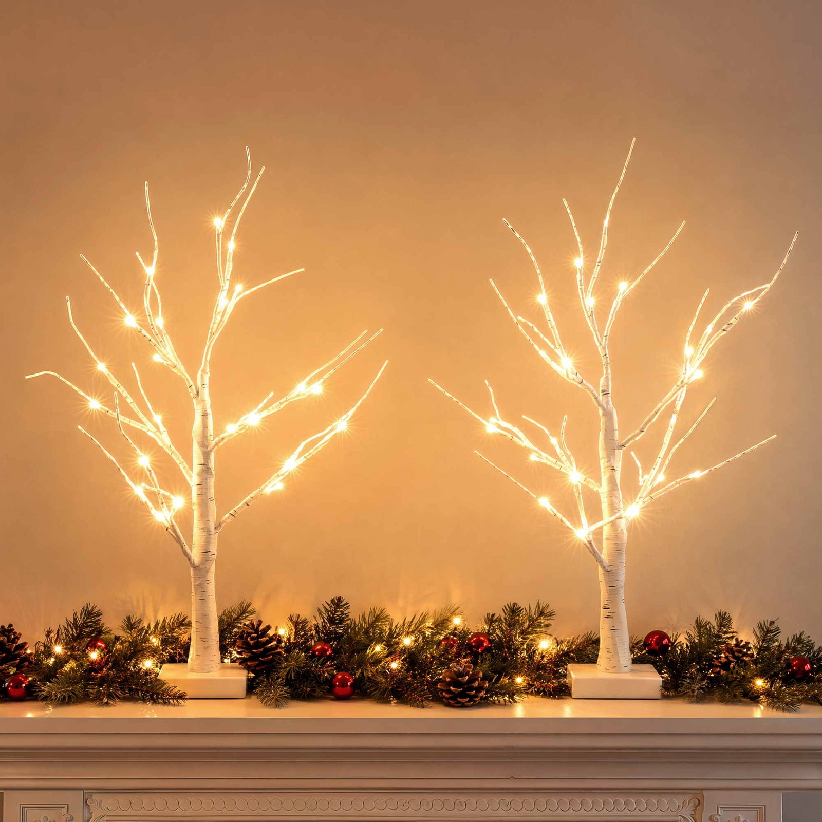 Lighted Branch Tree Christmas Decorations Warm White Lights 2 Pack 60cm