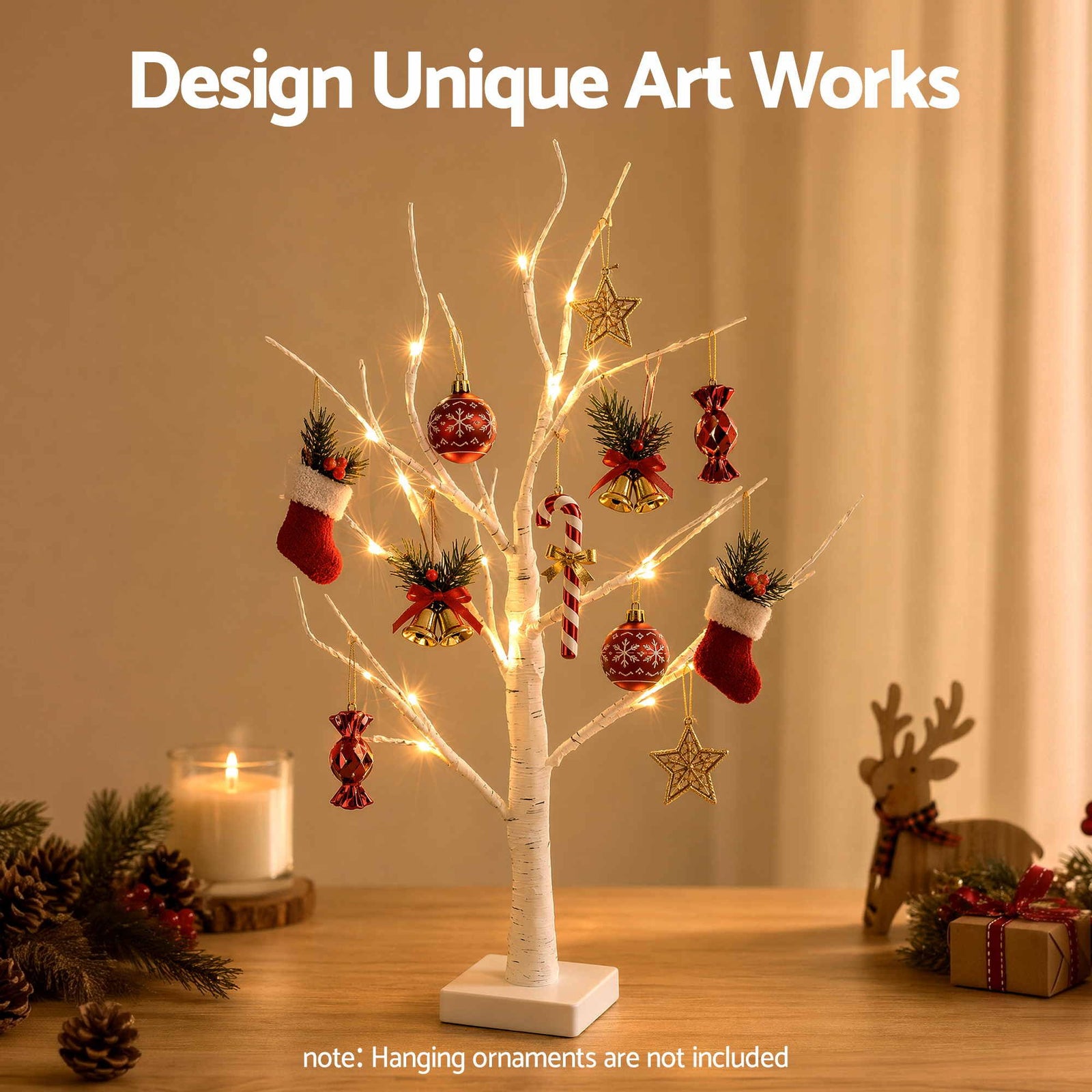 Lighted Branch Tree Christmas Decorations Warm White Lights 2 Pack 60cm