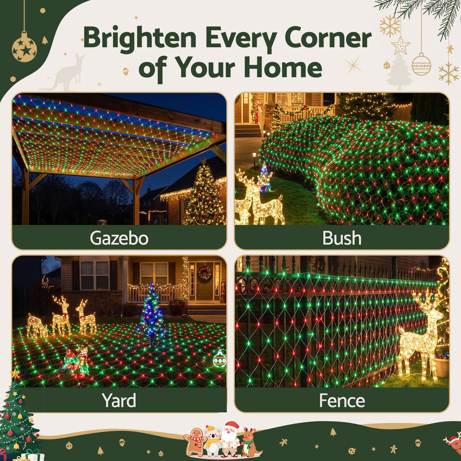 Christmas Lights 6x4m Christmas Net Lights 1000LED Red Green Festive Lighting