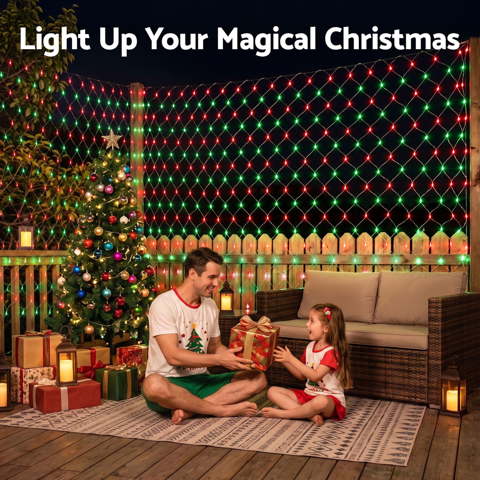 Christmas Lights 6x4m Christmas Net Lights 1000LED Red Green Festive Lighting