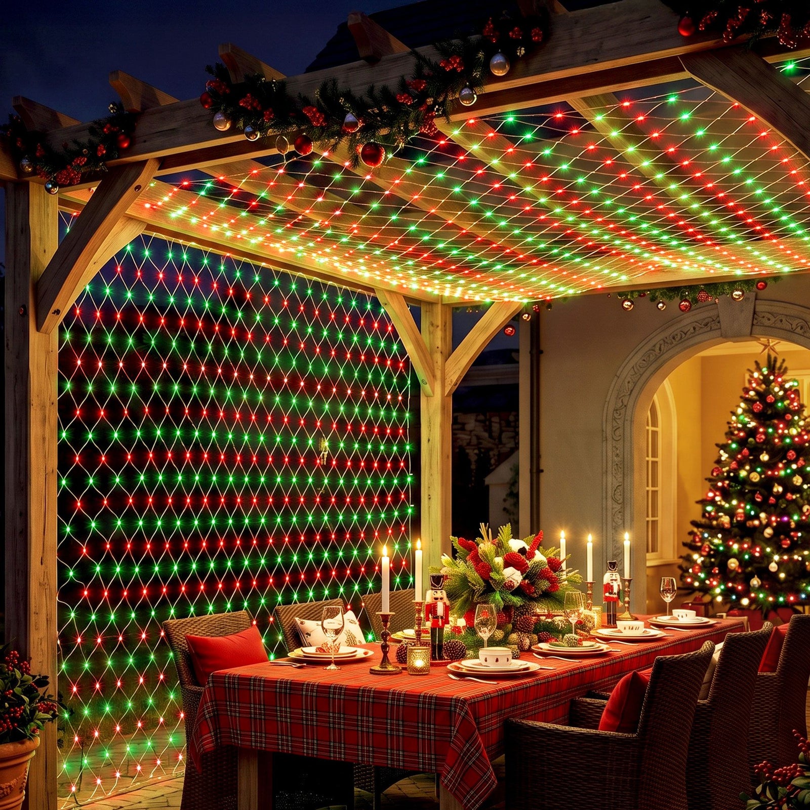 Christmas Lights 6x4m Christmas Net Lights 1000LED Red Green Festive Lighting