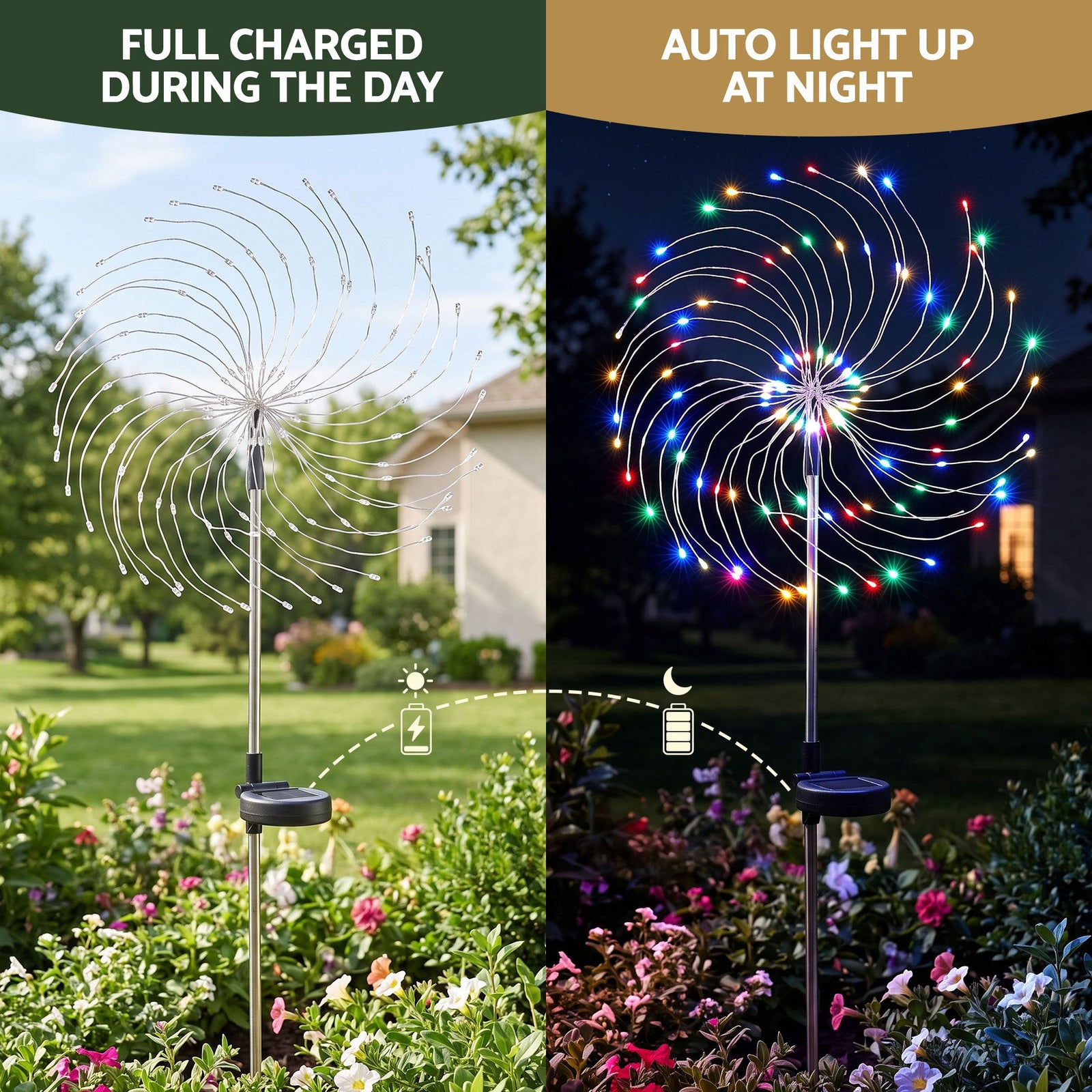 4 Pack Christmas Path Lights Solar Firework Garden Decoration Multicolour