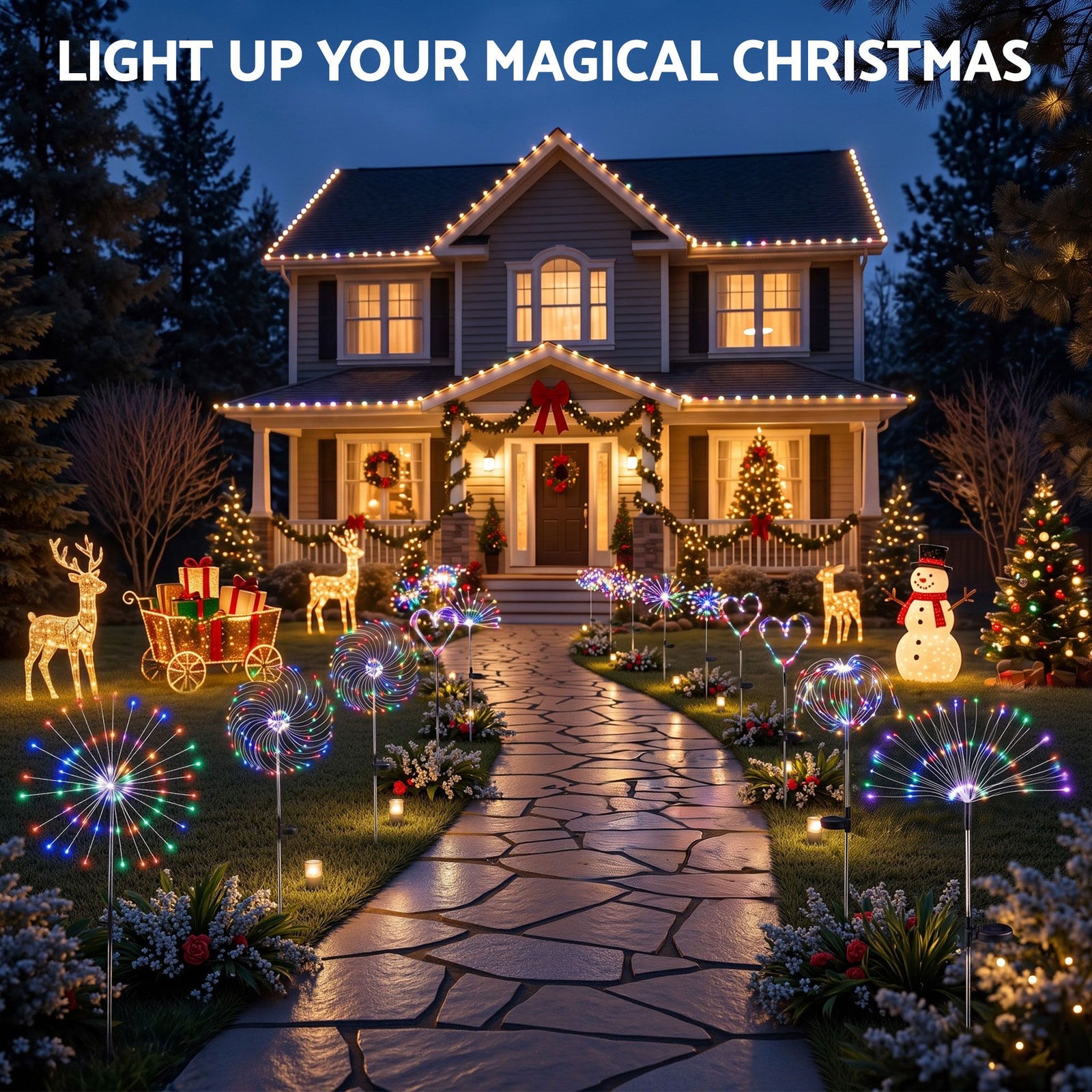 4 Pack Christmas Path Lights Solar Firework Garden Decoration Multicolour