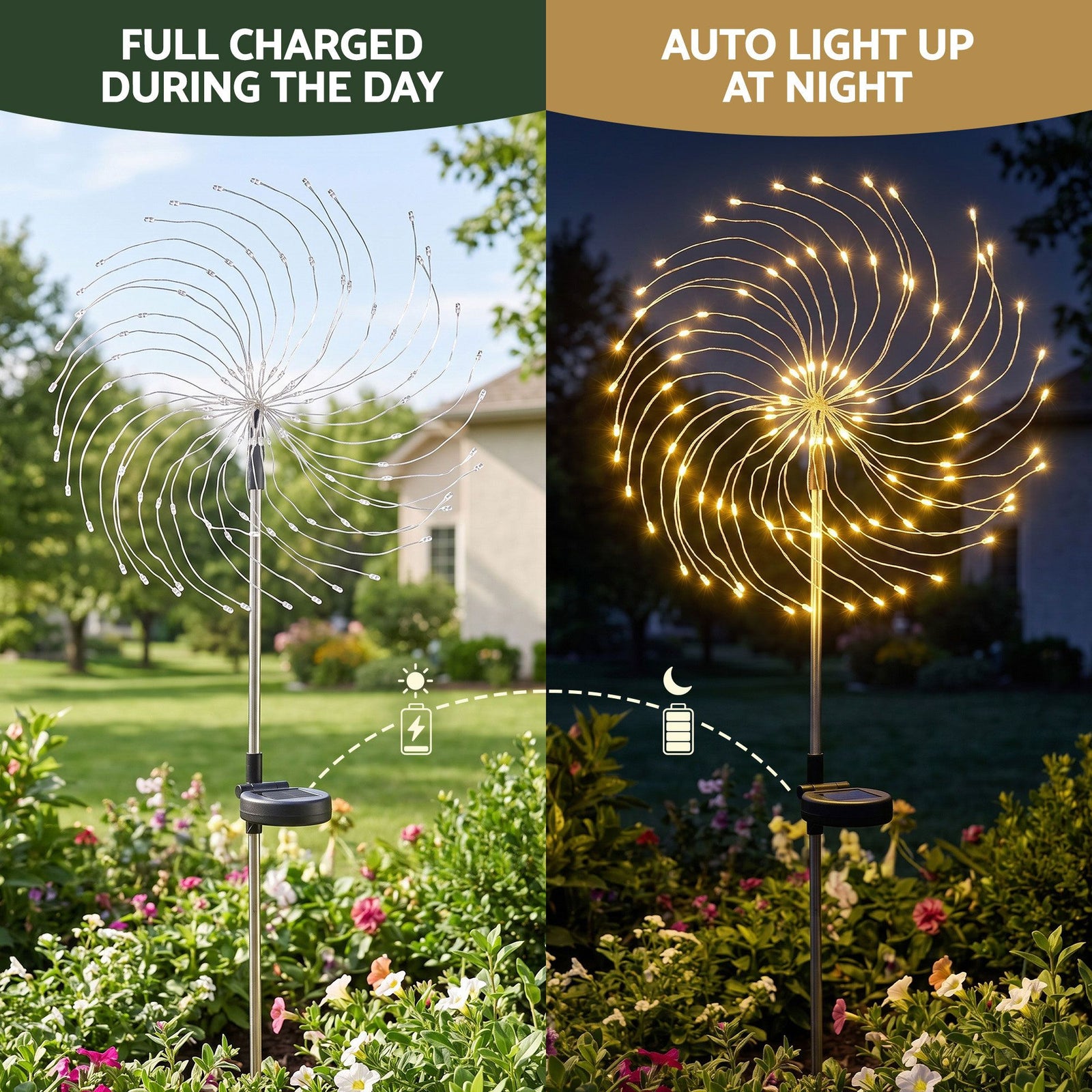 4 Pack Christmas Lights Solar Firework Outdoor Garden Lights Warm White
