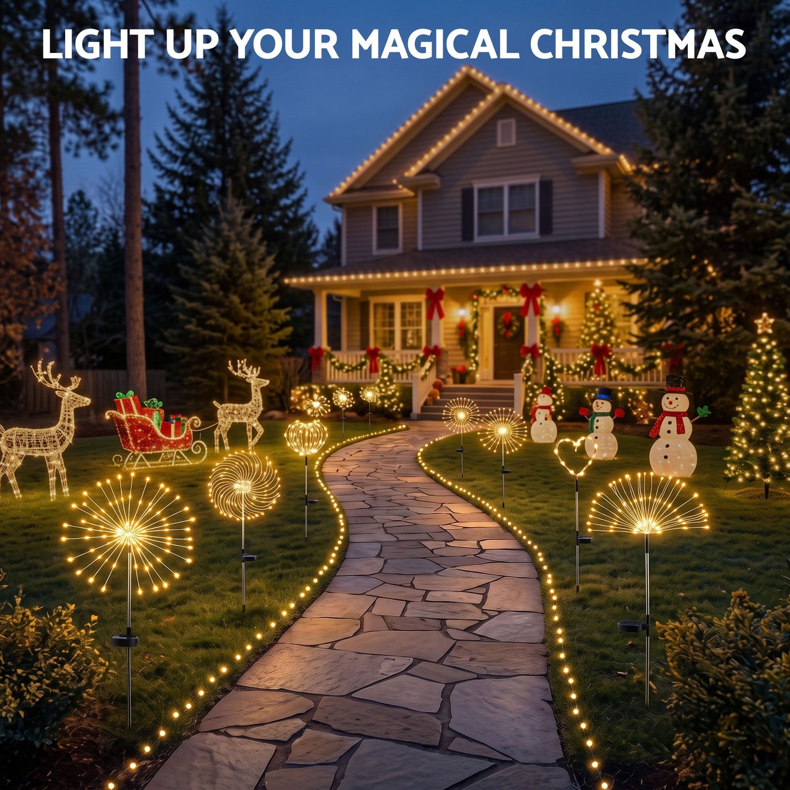 4 Pack Christmas Lights Solar Firework Outdoor Garden Lights Warm White