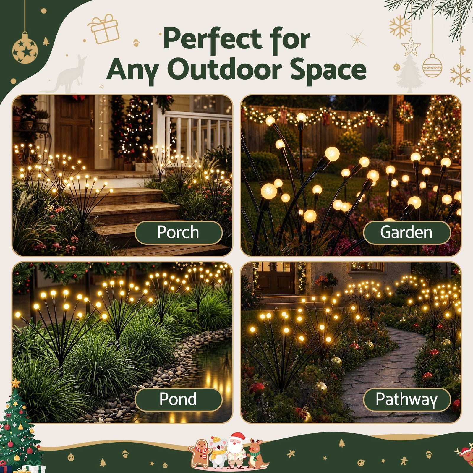 Christmas Lights Solar Firefly Lights Garden Path Lights Warm White Set