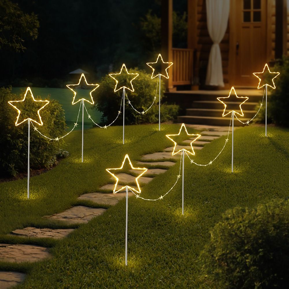 4pc Christmas Star Path Ground Lights, 144 LED Warm White Garden Decor