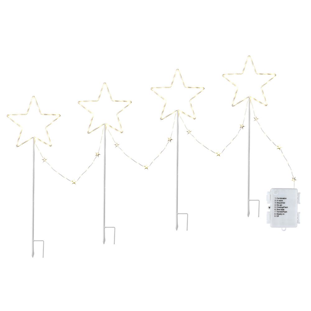 4pc Christmas Star Path Ground Lights, 144 LED Warm White Garden Decor