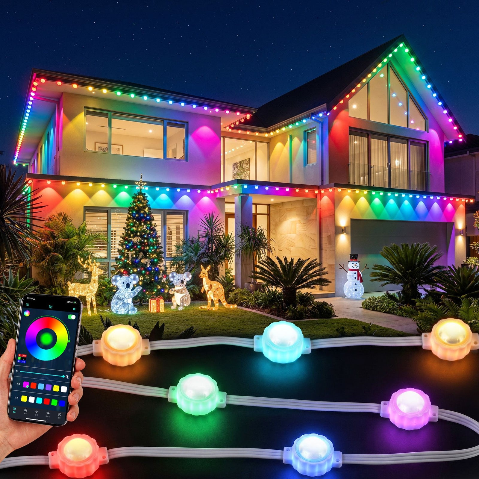 15M Christmas Lights Permanent String Eaves Light 36 LED Decoration Set