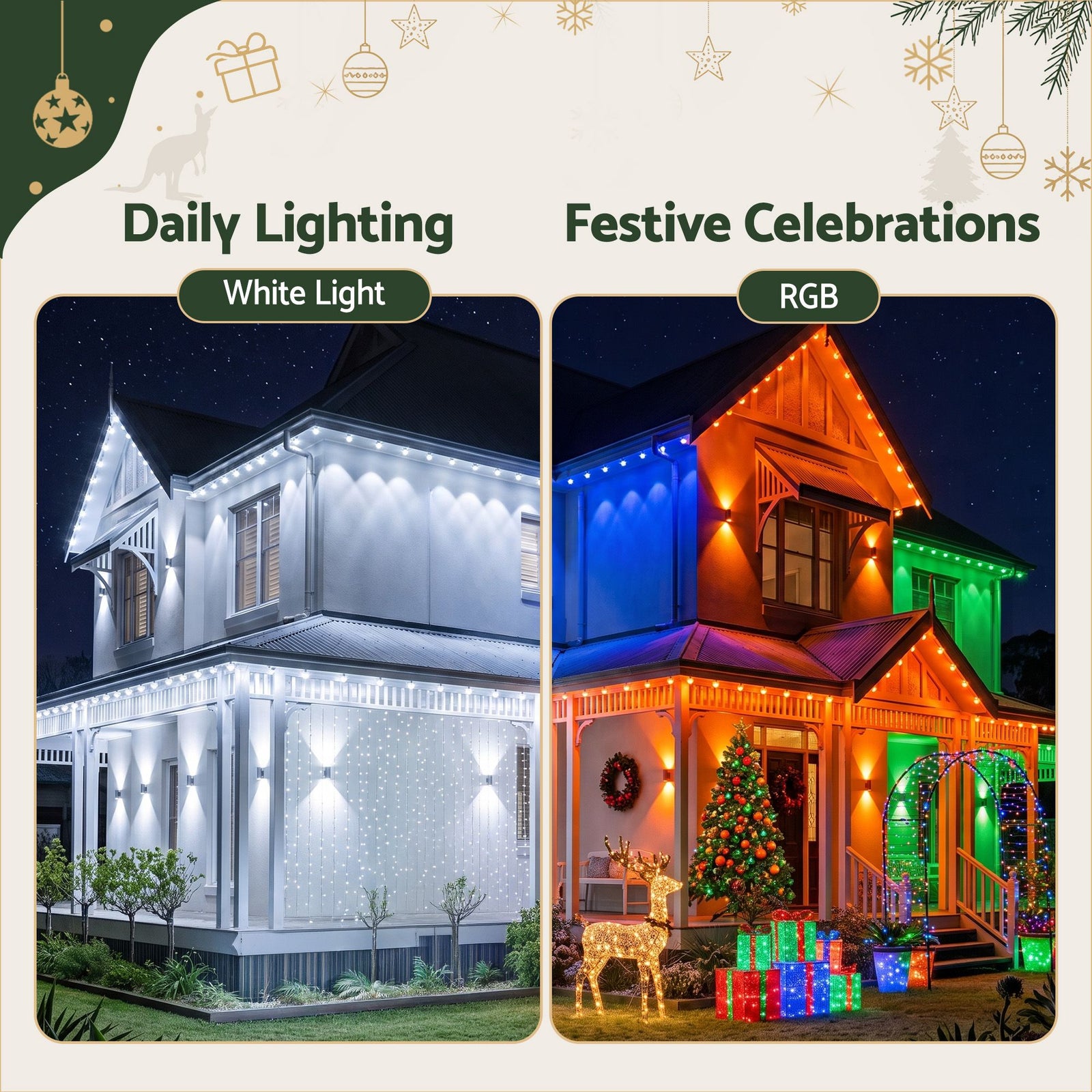 15M Christmas Lights Permanent String Eaves Light 36 LED Decoration Set