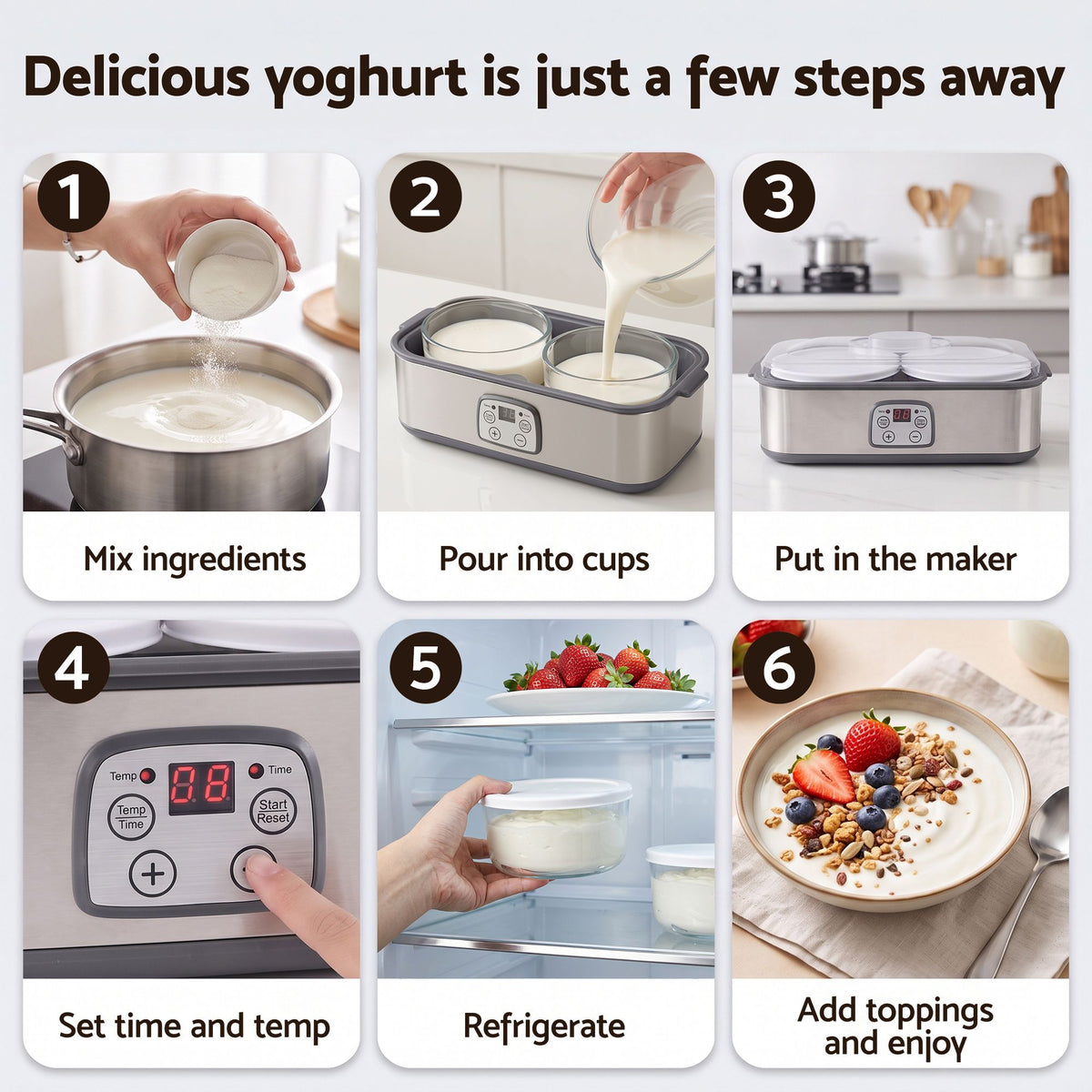 Devanti Greek Yoghurt Maker Machine 2x960ml Large Tubs Temp Control Grey