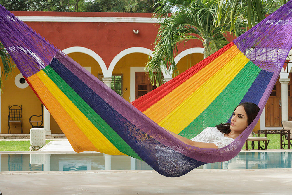Single Size Cotton Mexican Hammock in Rainbow Colour