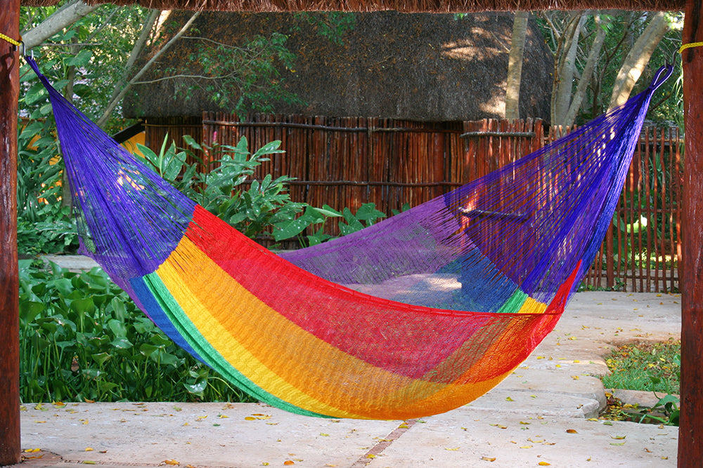 Single Size Cotton Mexican Hammock in Rainbow Colour