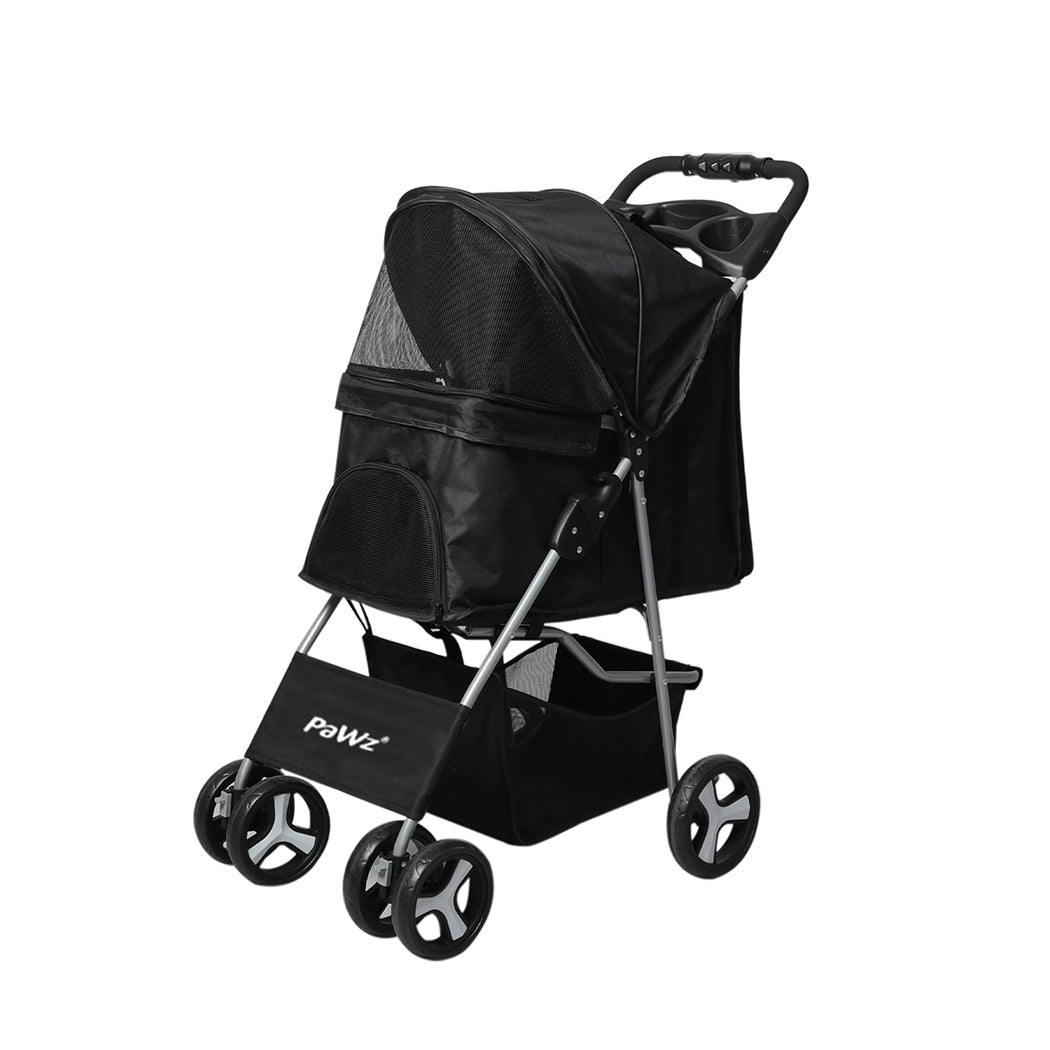 PaWz 4 Wheels Pet Stroller Dog Cat Cage Black-2065254344764297216