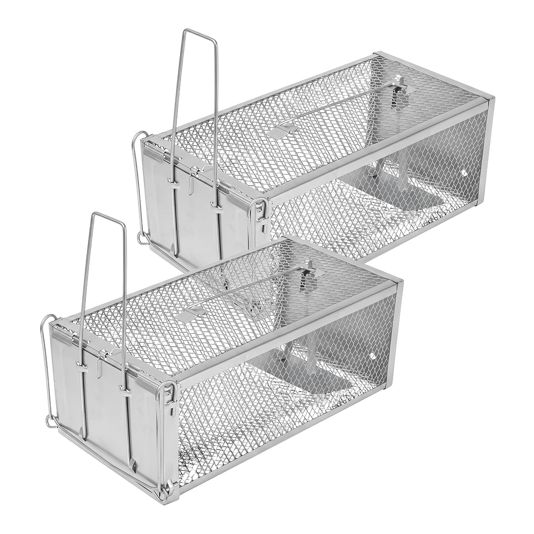 Toque Mouse Trap Humane Live Catch Rat Cage Reusable Zinc Iron Garage Silver 2pc-2100034972764213248