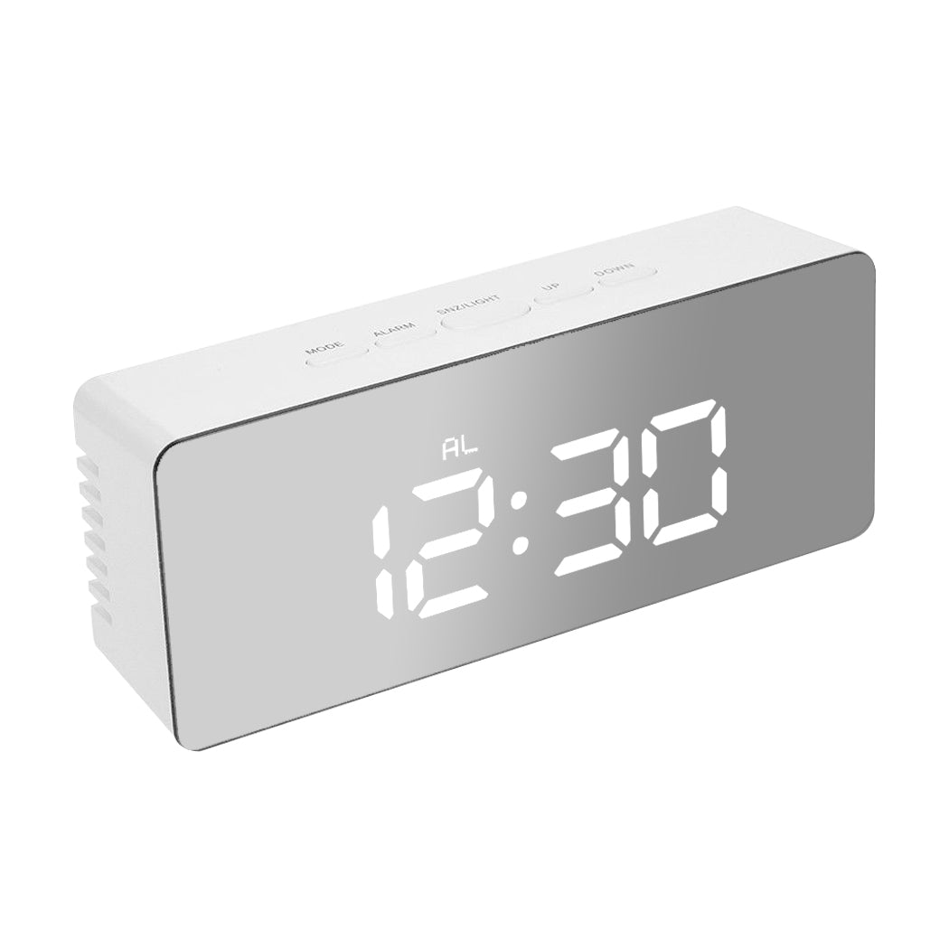 Alarm Clock Digital Led Mirror Desk Silver-1864183579718848512